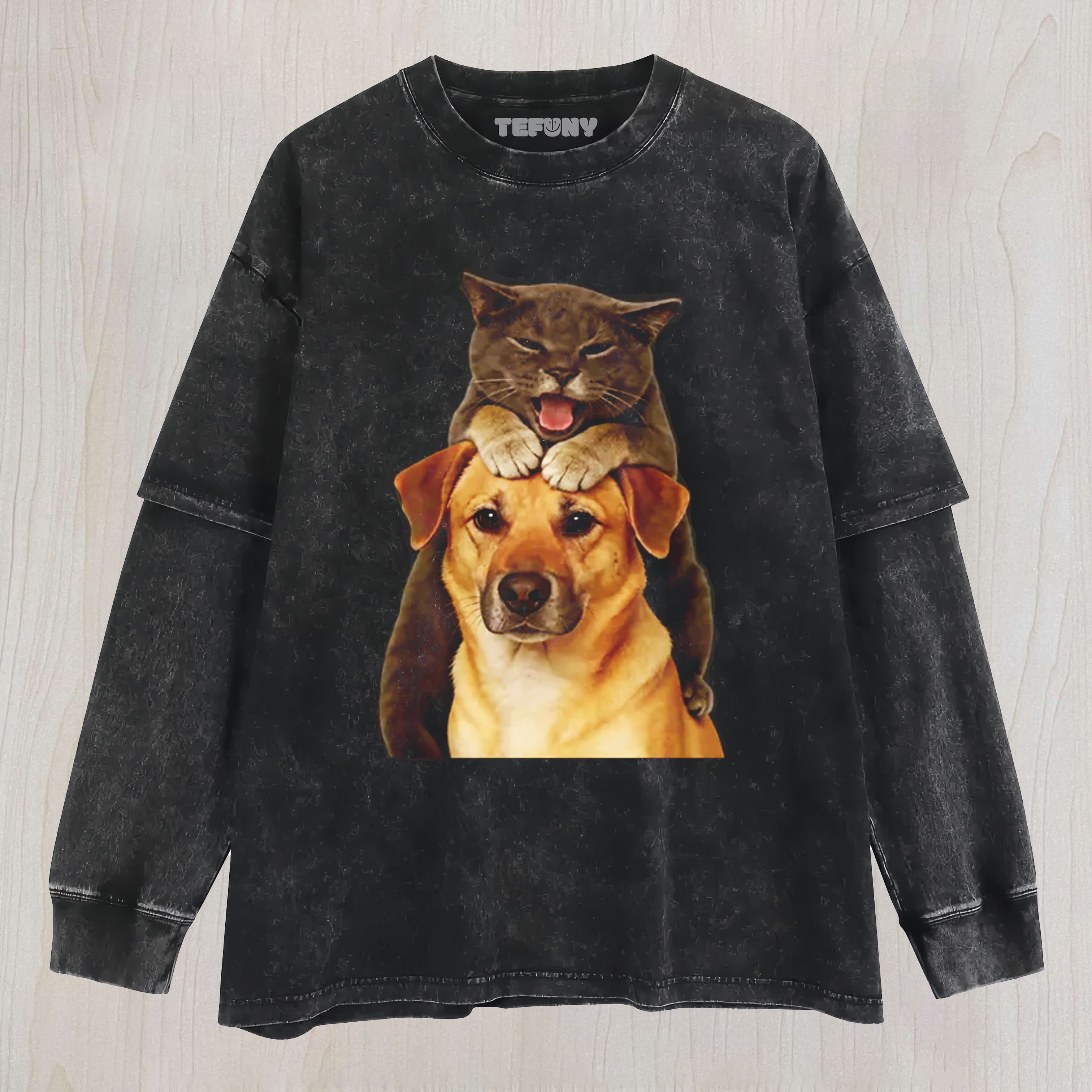 FUNNY CUTE FIGHTING DOG AND CAT UNISEX TEE, TANK TOP, LAYERED LS, SWEATSHIRT & HOODIE