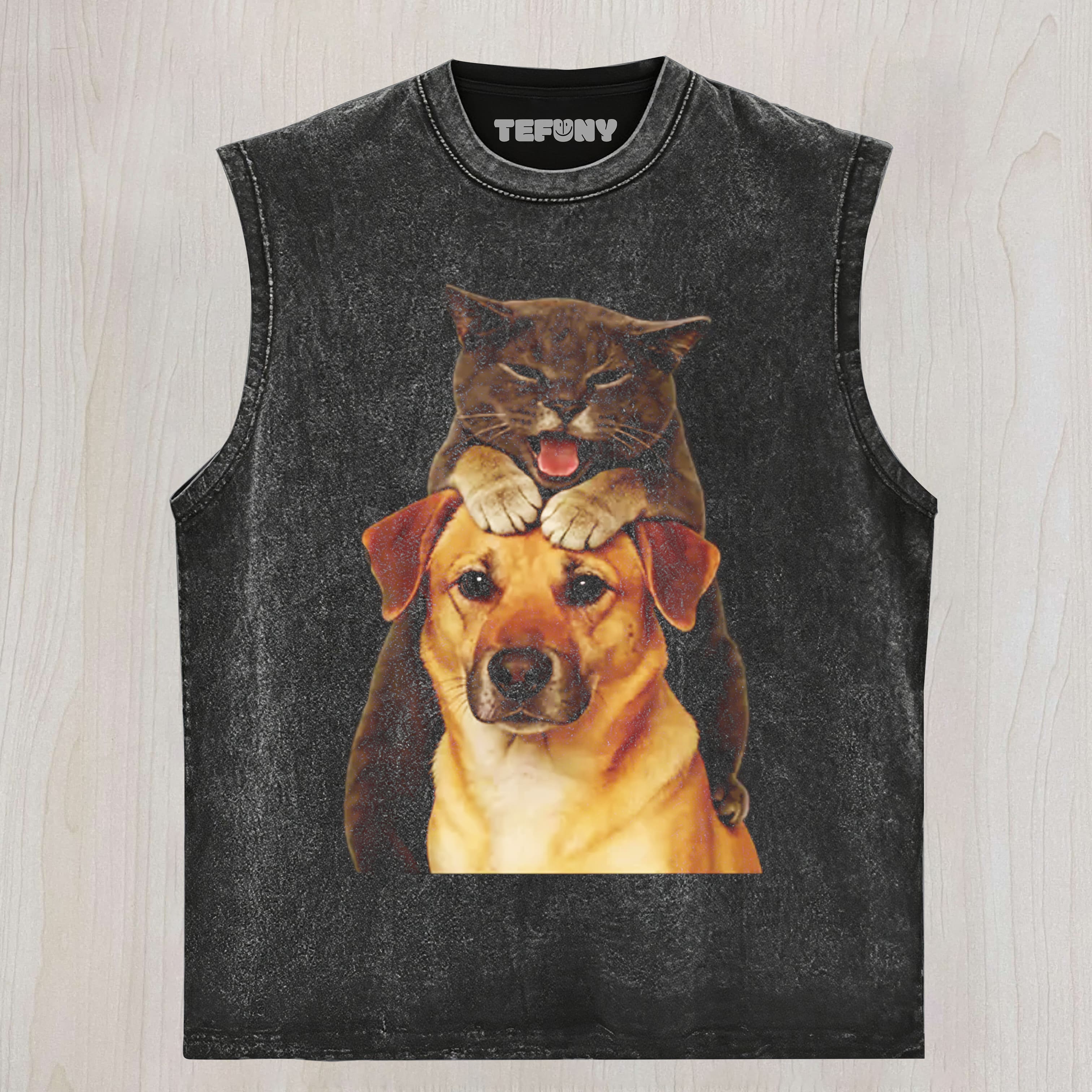 FUNNY CUTE FIGHTING DOG AND CAT UNISEX TEE, TANK TOP, LAYERED LS, SWEATSHIRT & HOODIE