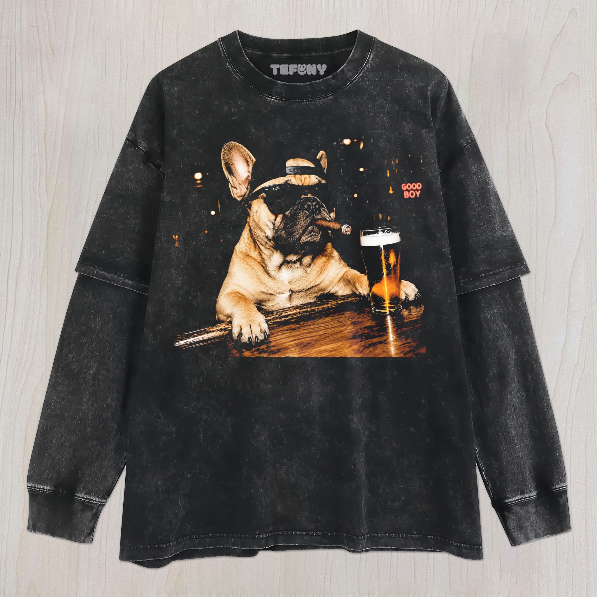 FUNNY FRENCH BULLDOG SMOKING CIGAR UNISEX TEE, TANK TOP, LAYERED LS, SWEATSHIRT & HOODIE