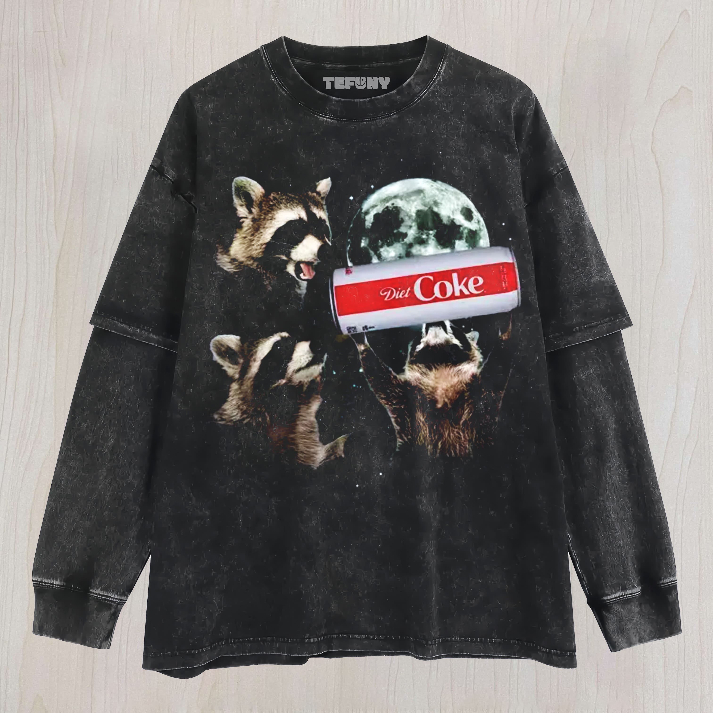 FUNNY RACCOON DIET COKE UNISEX TEE, TANK TOP, LAYERED LS, SWEATSHIRT & HOODIE