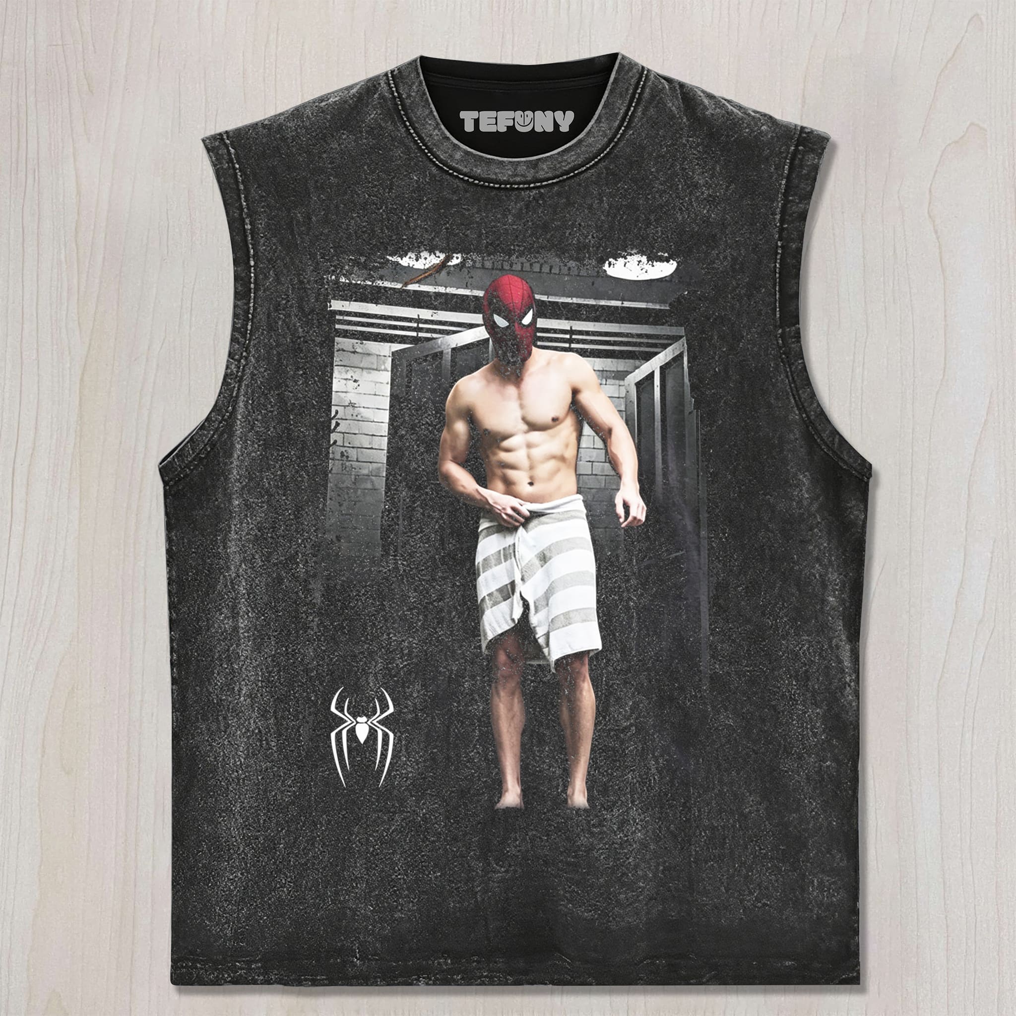 FUNNY SPIDER TOWEL SCENE UNISEX TEE, TANK TOP, LAYERED LS, SWEATSHIRT & HOODIE