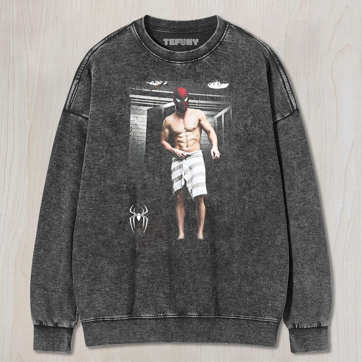FUNNY SPIDER TOWEL SCENE UNISEX TEE, TANK TOP, LAYERED LS, SWEATSHIRT & HOODIE