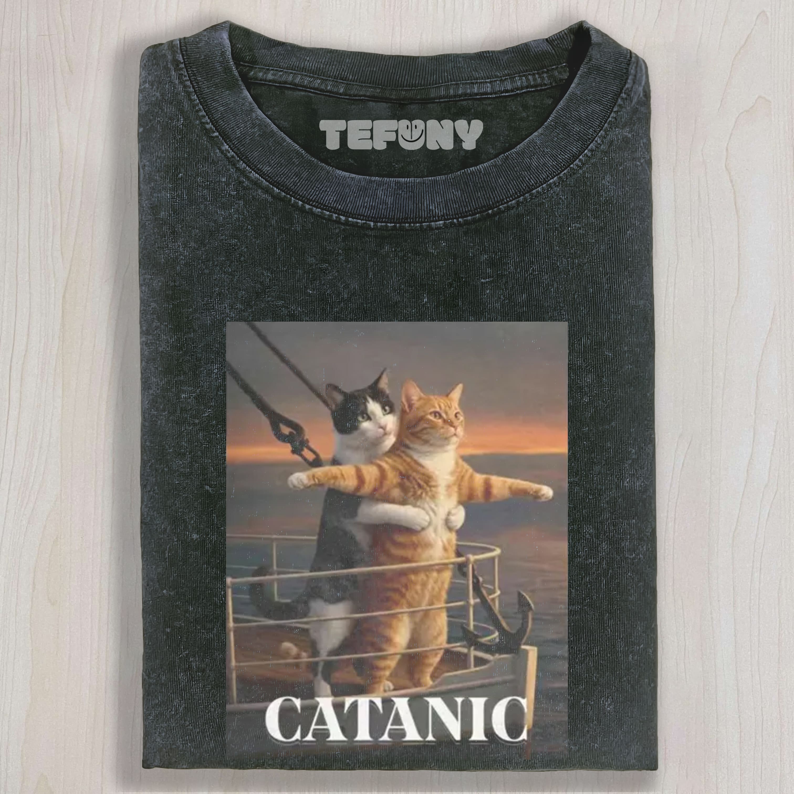 FUNNY TITANIC CAT UNISEX TEE, TANK TOP, LAYERED LS, SWEATSHIRT & HOODIE