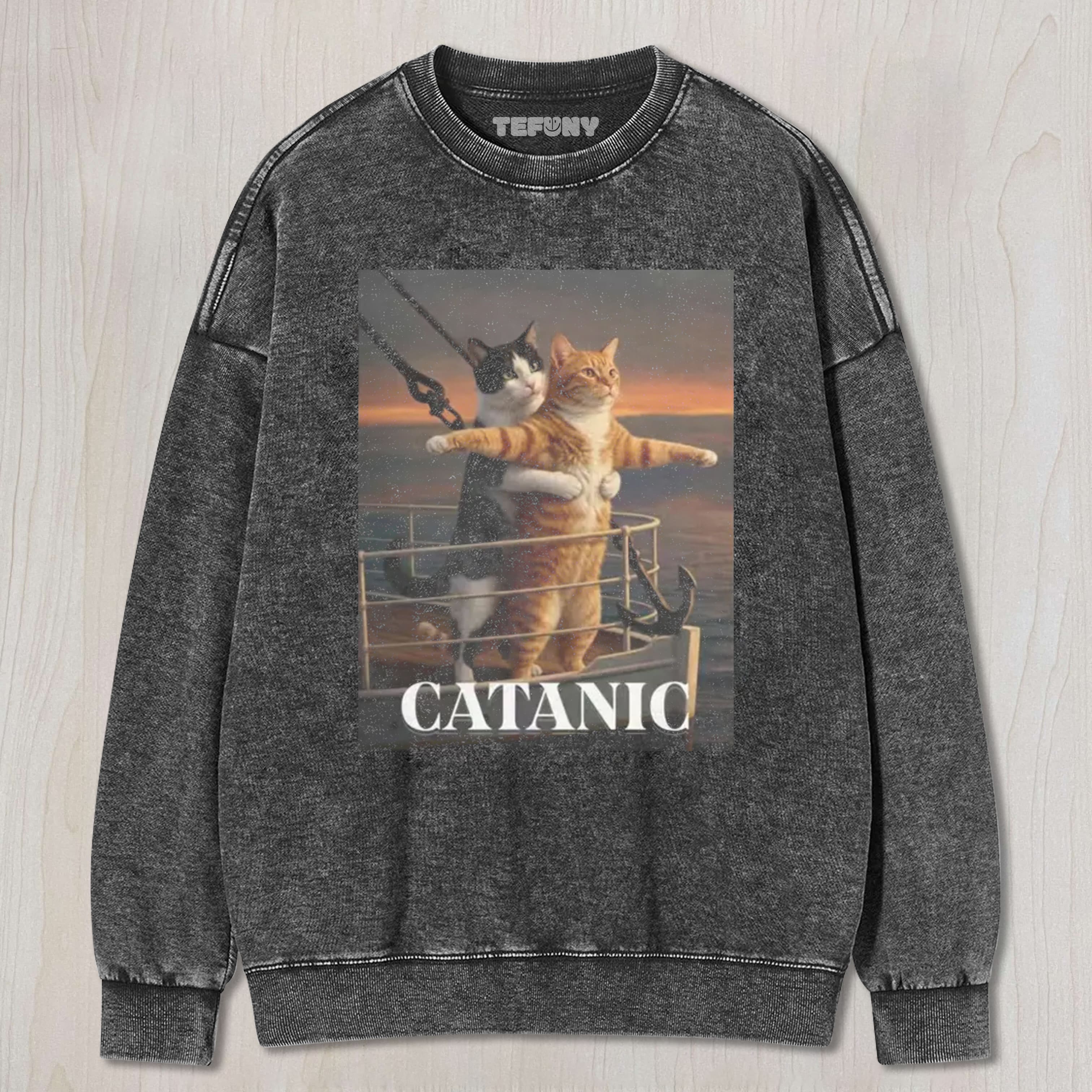 FUNNY TITANIC CAT UNISEX TEE, TANK TOP, LAYERED LS, SWEATSHIRT & HOODIE
