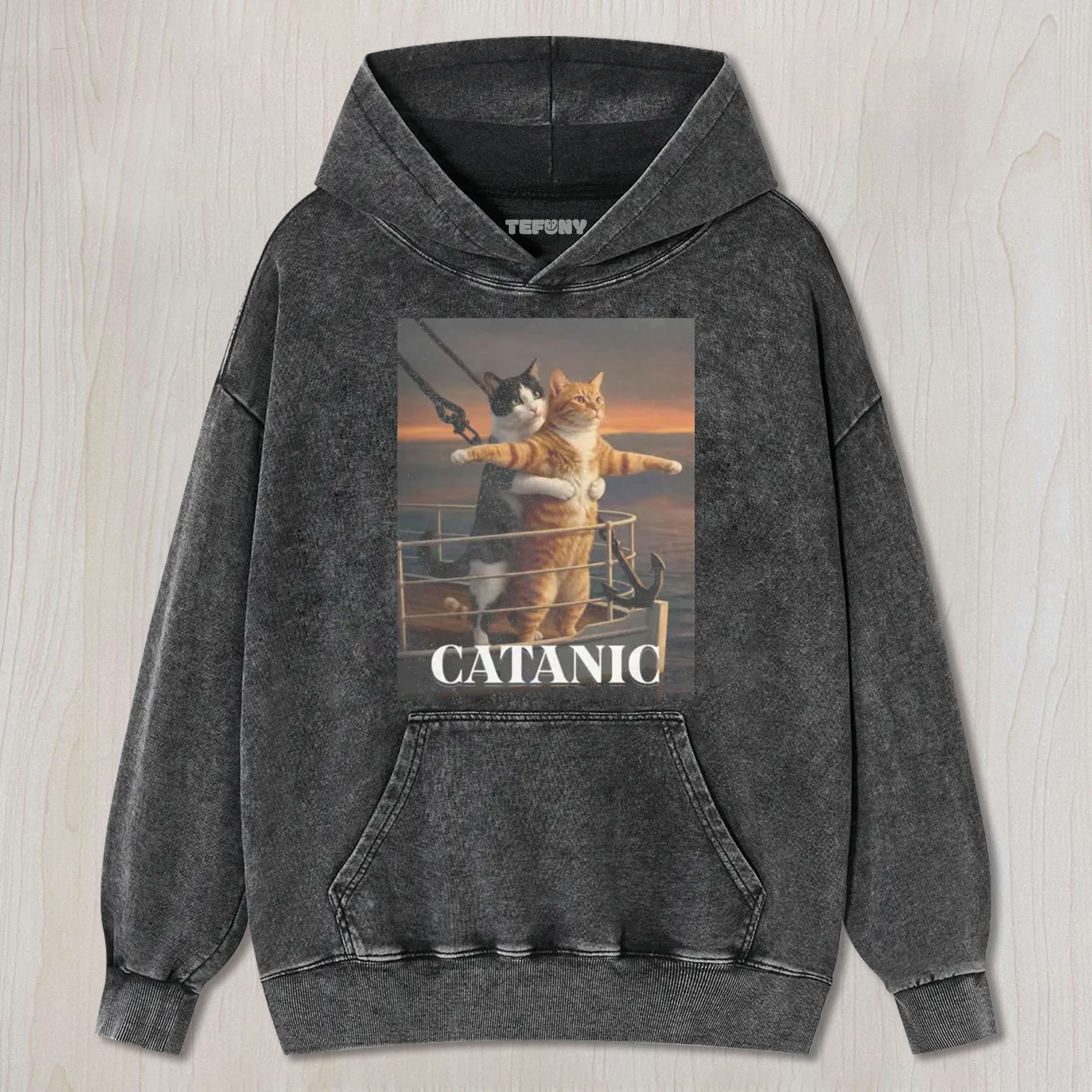 FUNNY TITANIC CAT UNISEX TEE, TANK TOP, LAYERED LS, SWEATSHIRT & HOODIE
