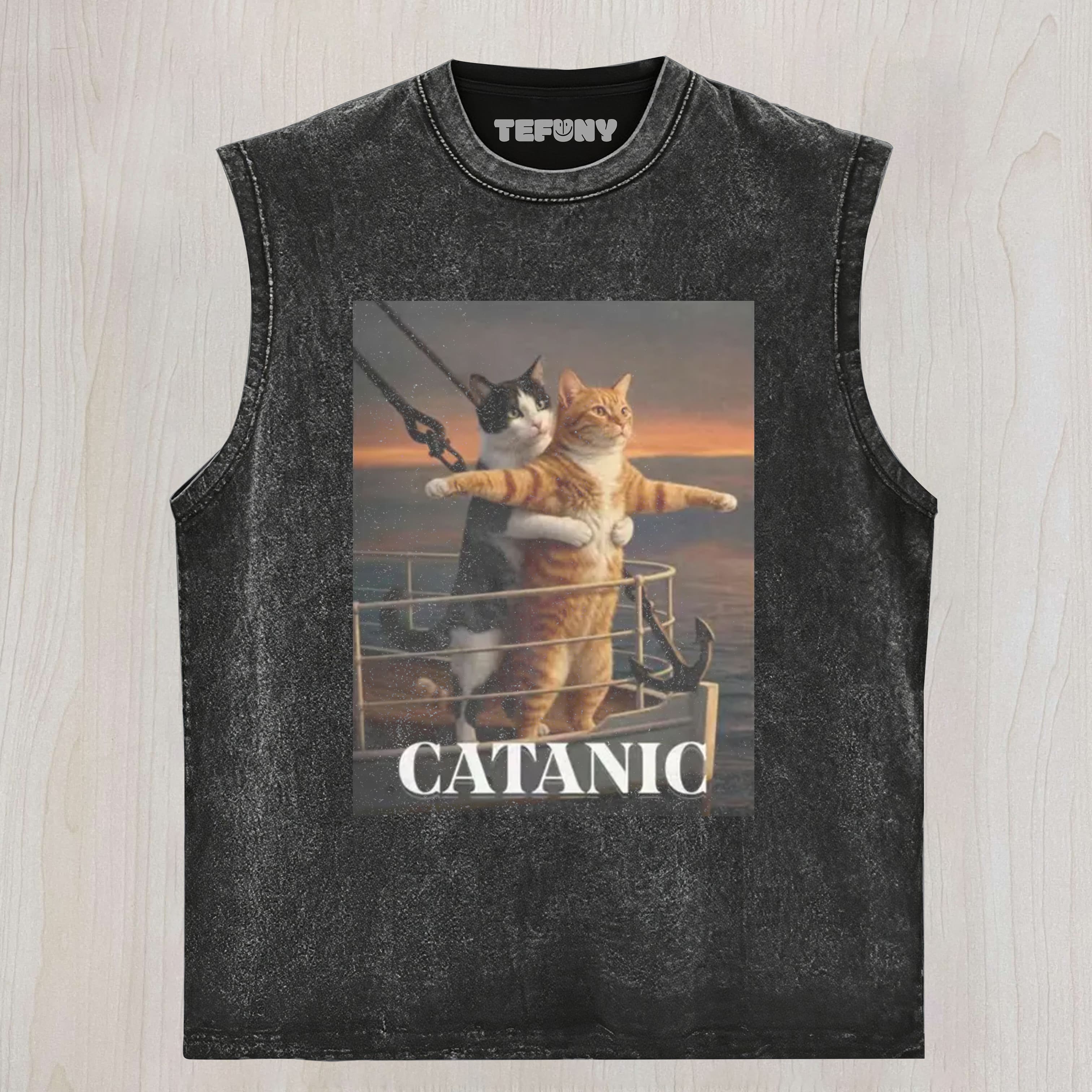 FUNNY TITANIC CAT UNISEX TEE, TANK TOP, LAYERED LS, SWEATSHIRT & HOODIE