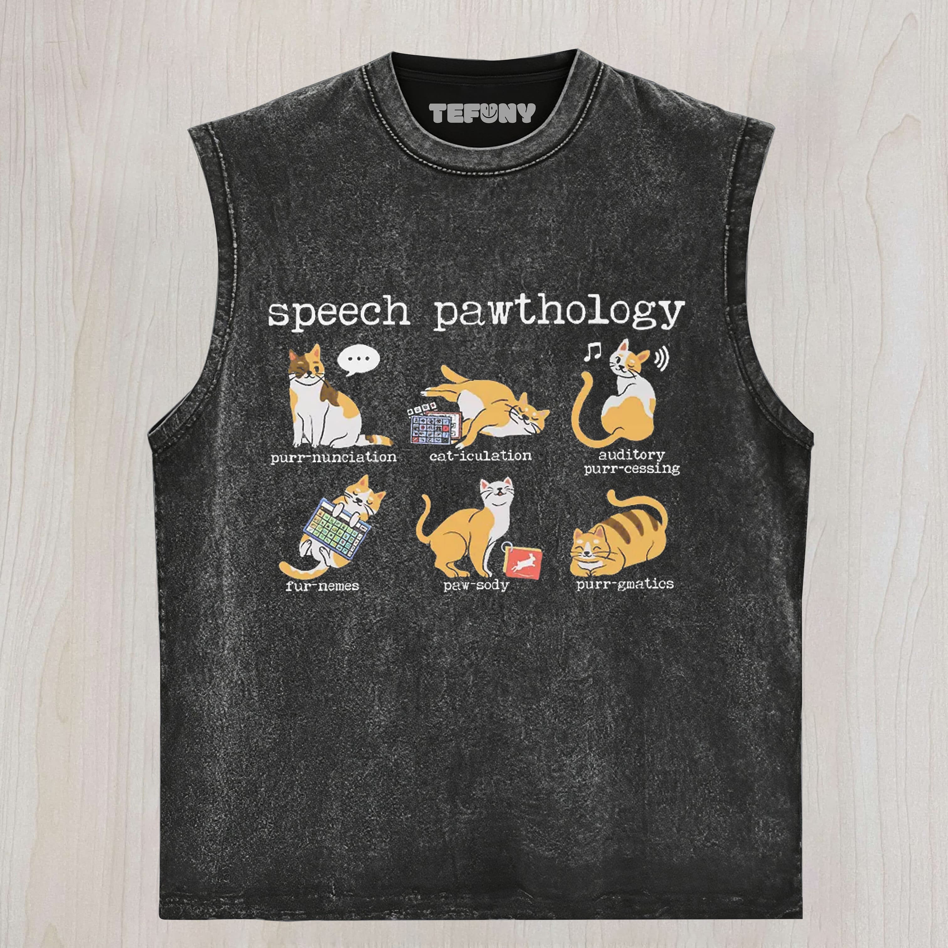 FUNNY CATS SPEECH THERAPY UNISEX TEE, TANK TOP, LAYERED LS, SWEATSHIRT & HOODIE