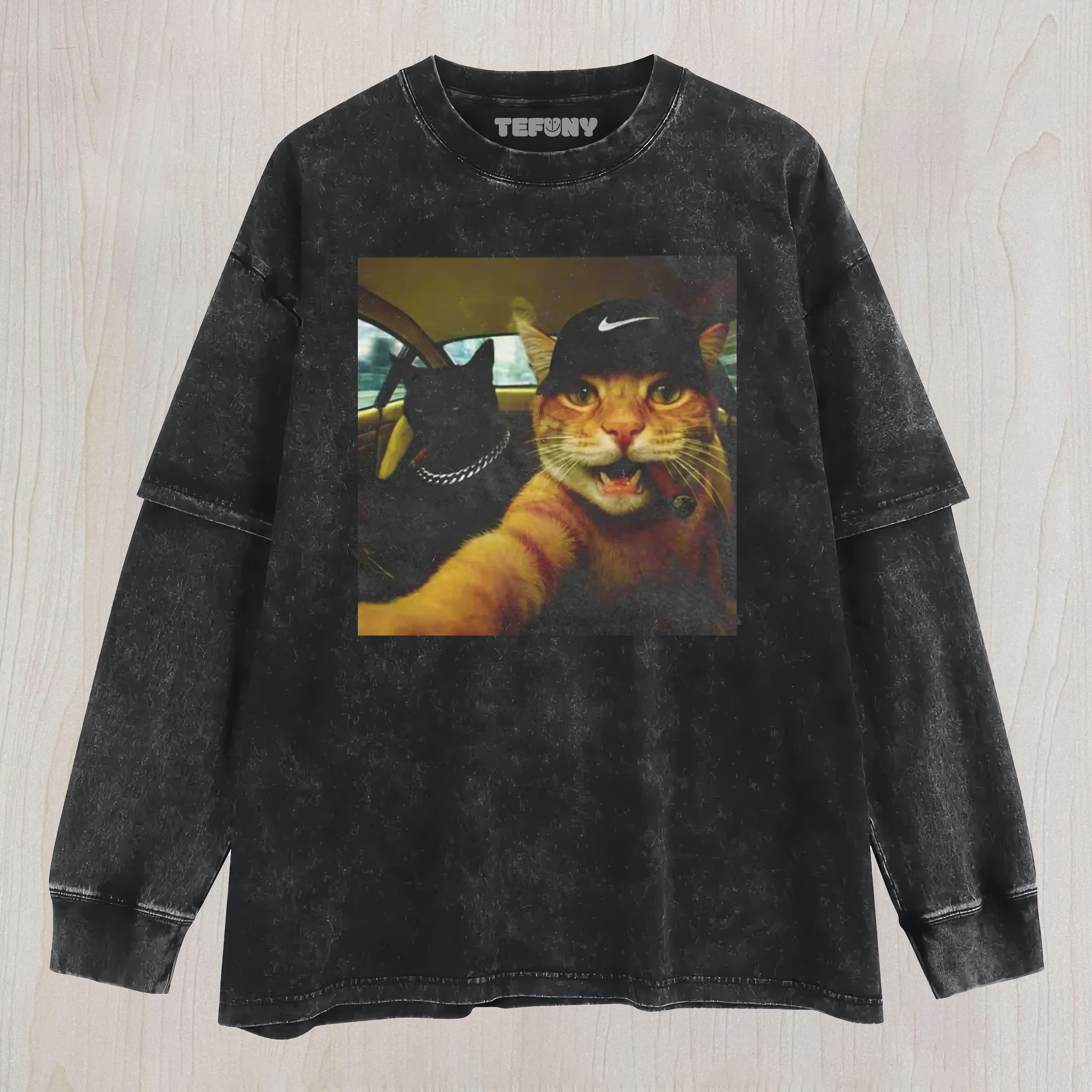 FUNNY CAT GRAPHIC LAYERED LONG SLEEVE