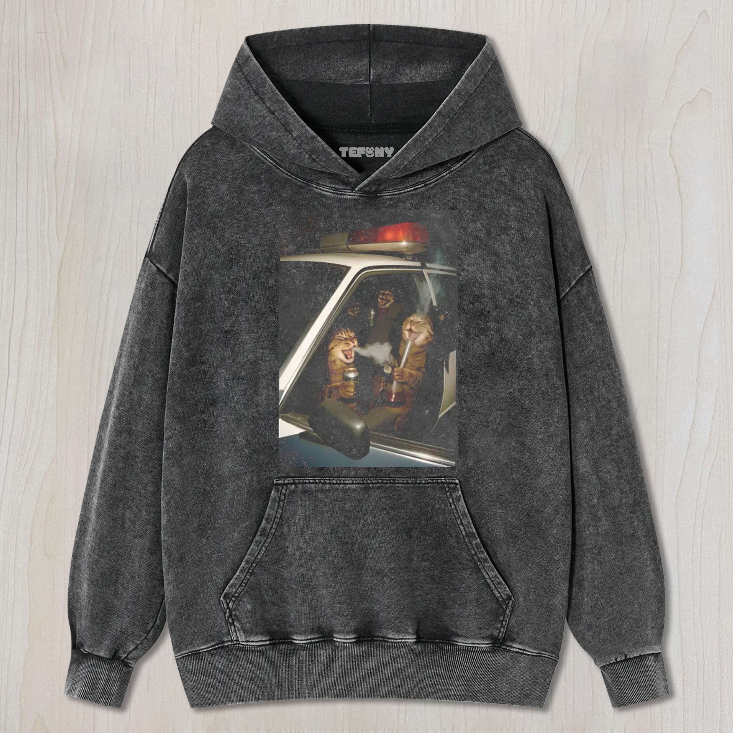 FUNNY CAT GRAPHICS WASHED TEE & SWEAT & HOOD