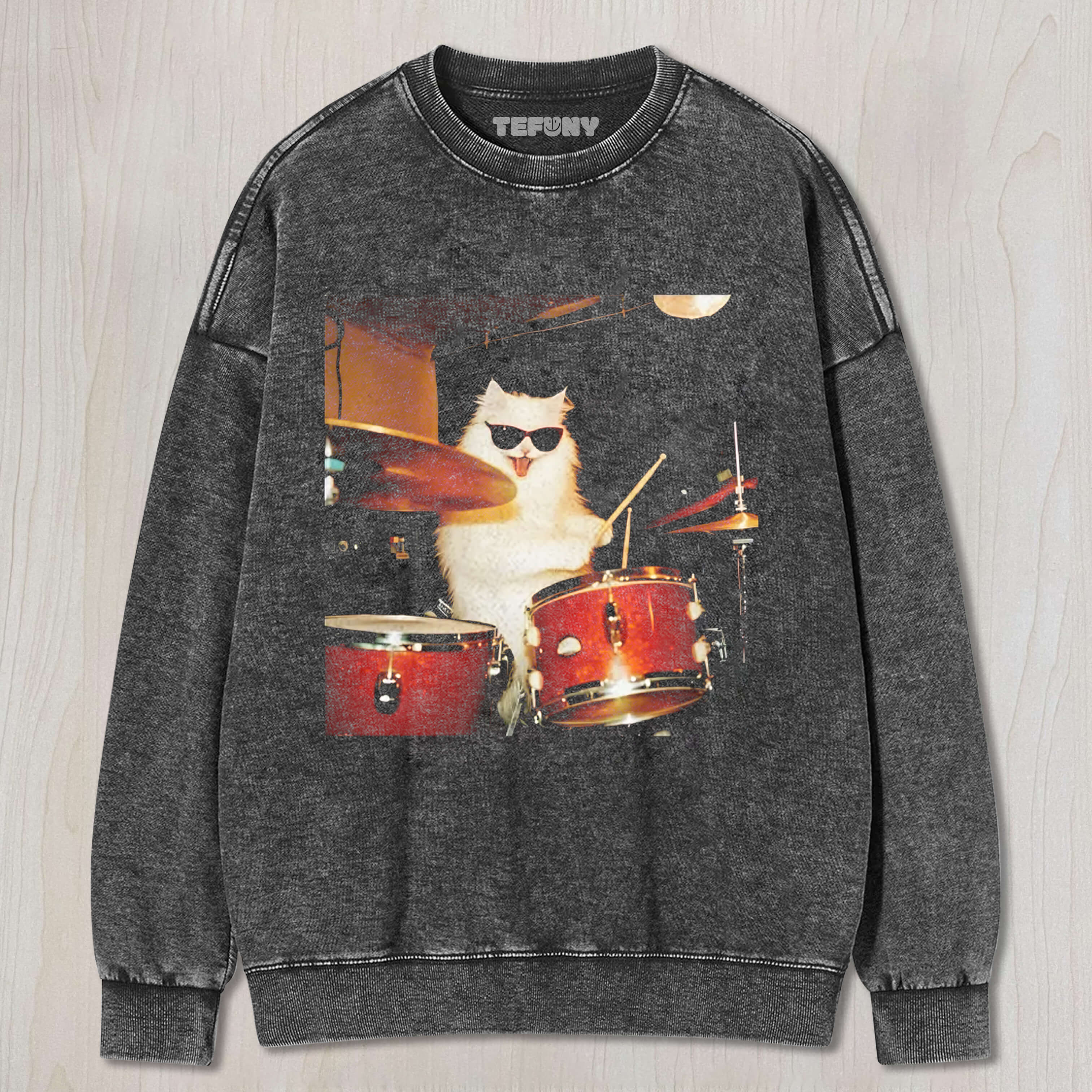 FUNNY CAT MEME VINTAGE WASHED TEE & SWEAT & HOOD