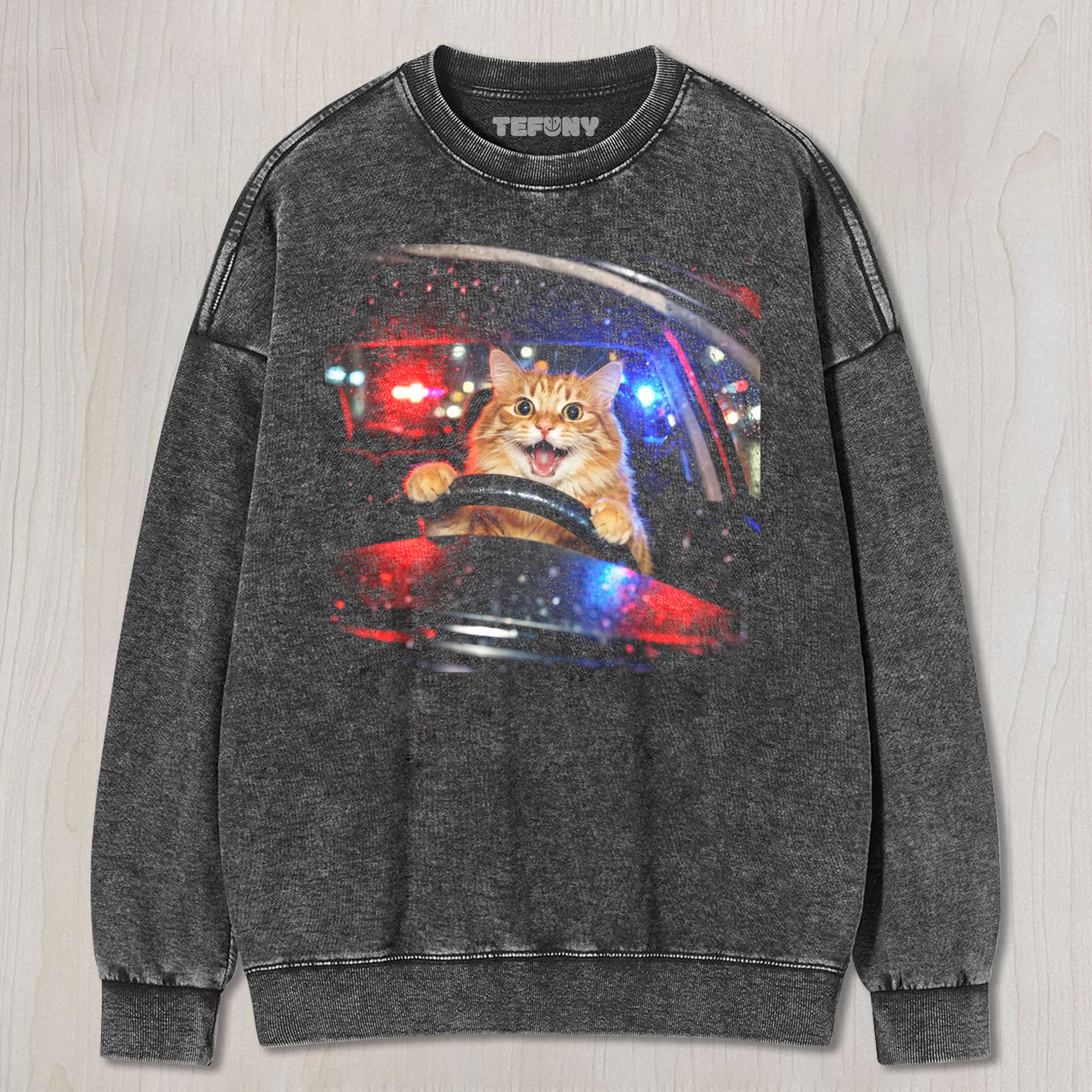 FUNNY CAT POLICE CAR MEME TEE & SWEAT & HOOD