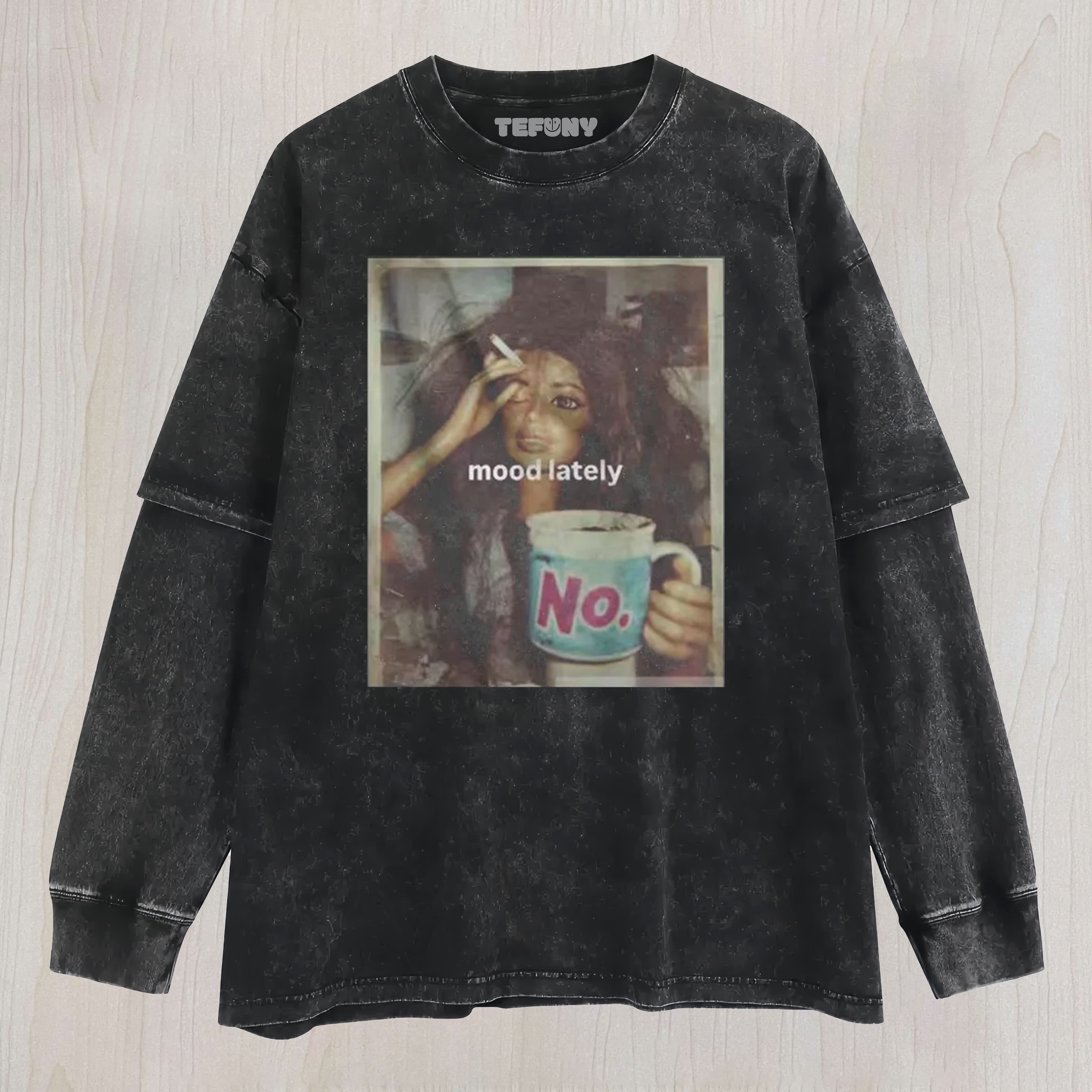 FUNNY DOLL FACE MEME WASHED LAYERED LONG SLEEVE