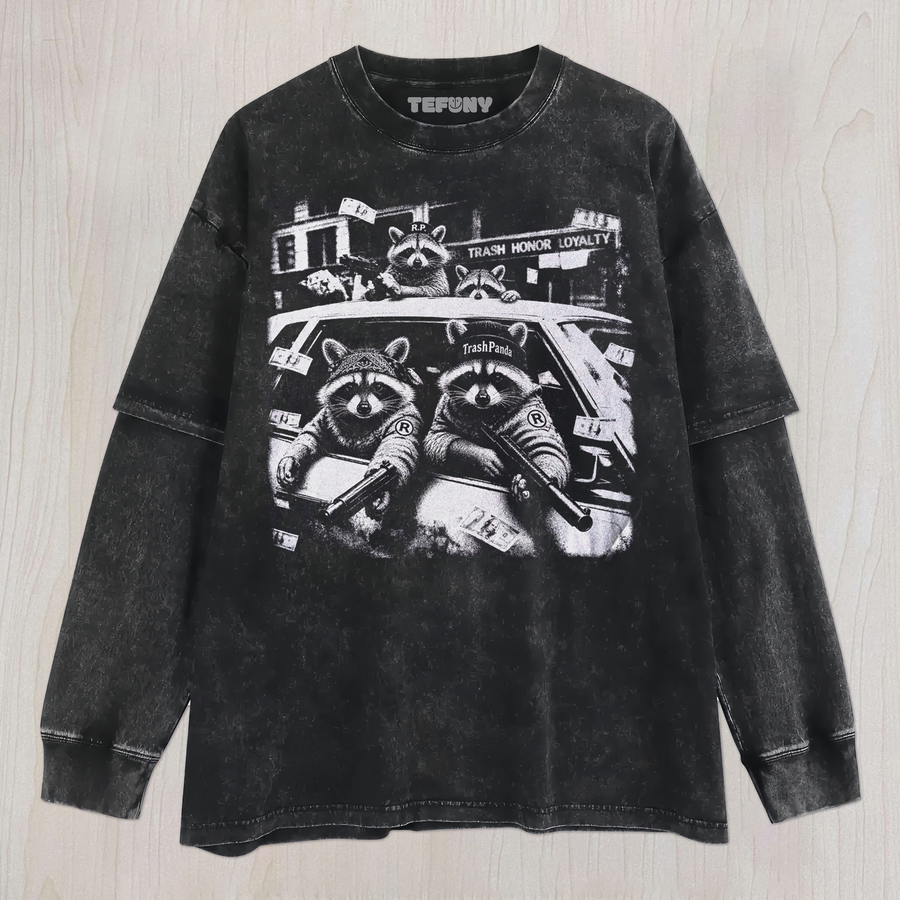 FUNNY GANGSTER RACCOON UNISEX TEE, TANK TOP, LAYERED LS, SWEATSHIRT & HOODIE