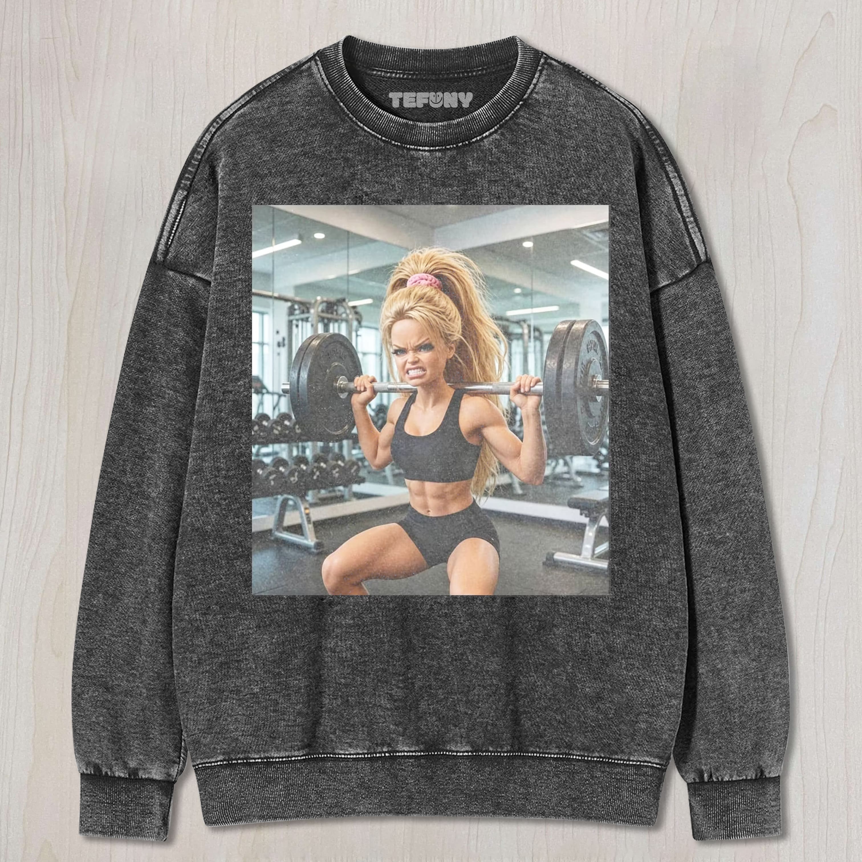 FUNNY GYM DOLL GIRL FACE MEMEV1 UNISEX TEE, TANK TOP, LAYERED LS, SWEATSHIRT & HOODIE