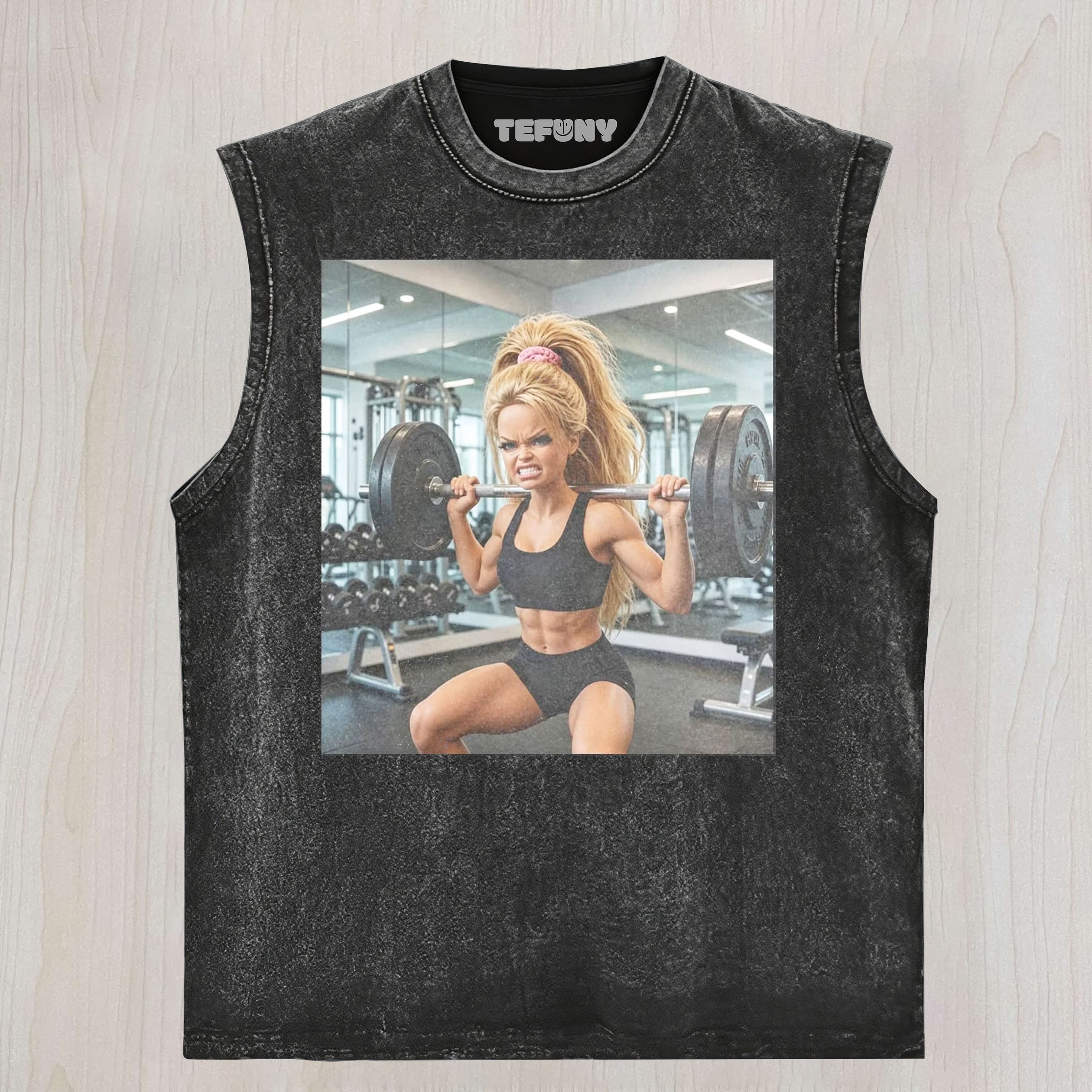 FUNNY GYM DOLL GIRL FACE MEMEV1 UNISEX TEE, TANK TOP, LAYERED LS, SWEATSHIRT & HOODIE