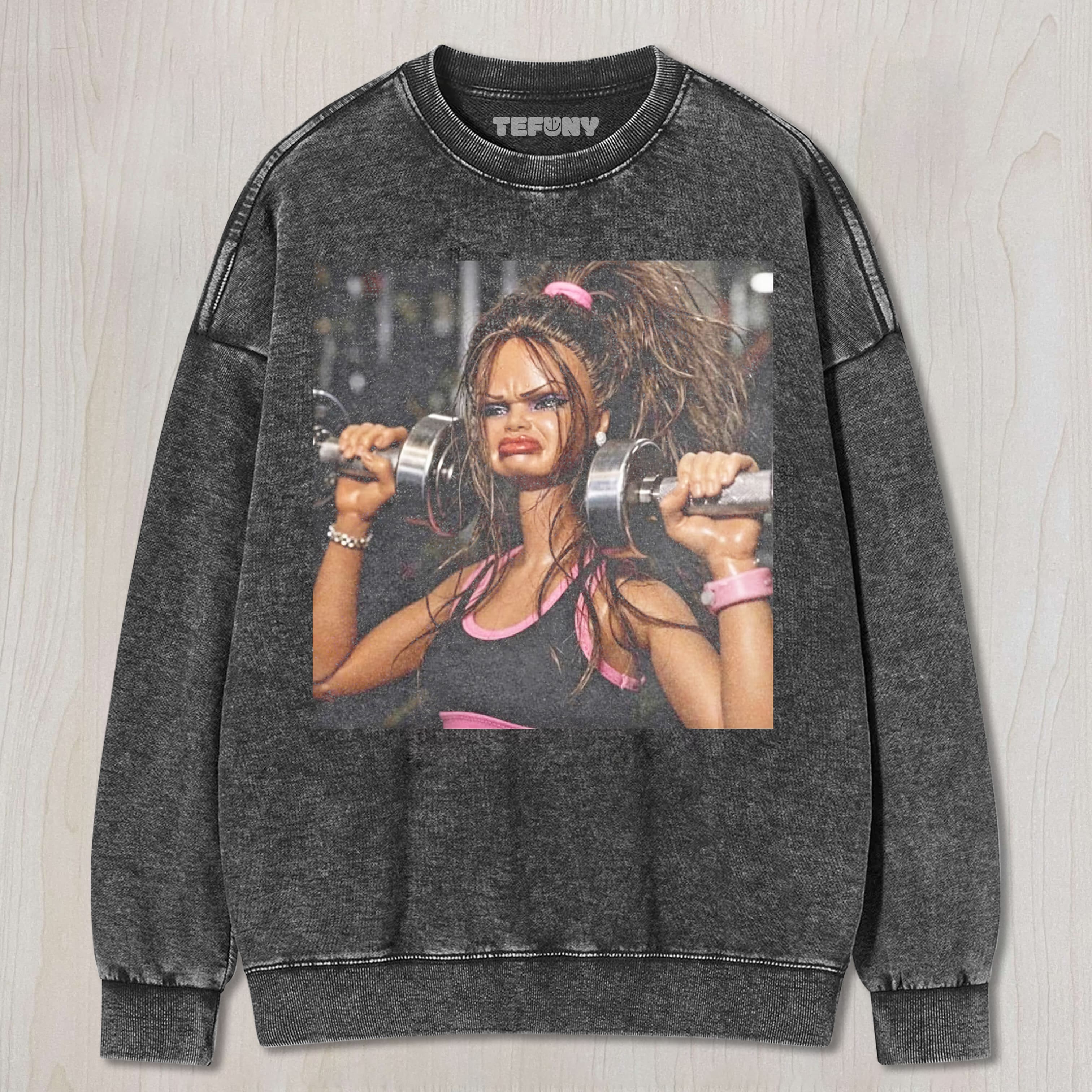 FUNNY GYM DOLL GIRL FACE MEME UNISEX TEE, TANK TOP, LAYERED LS, SWEATSHIRT & HOODIE