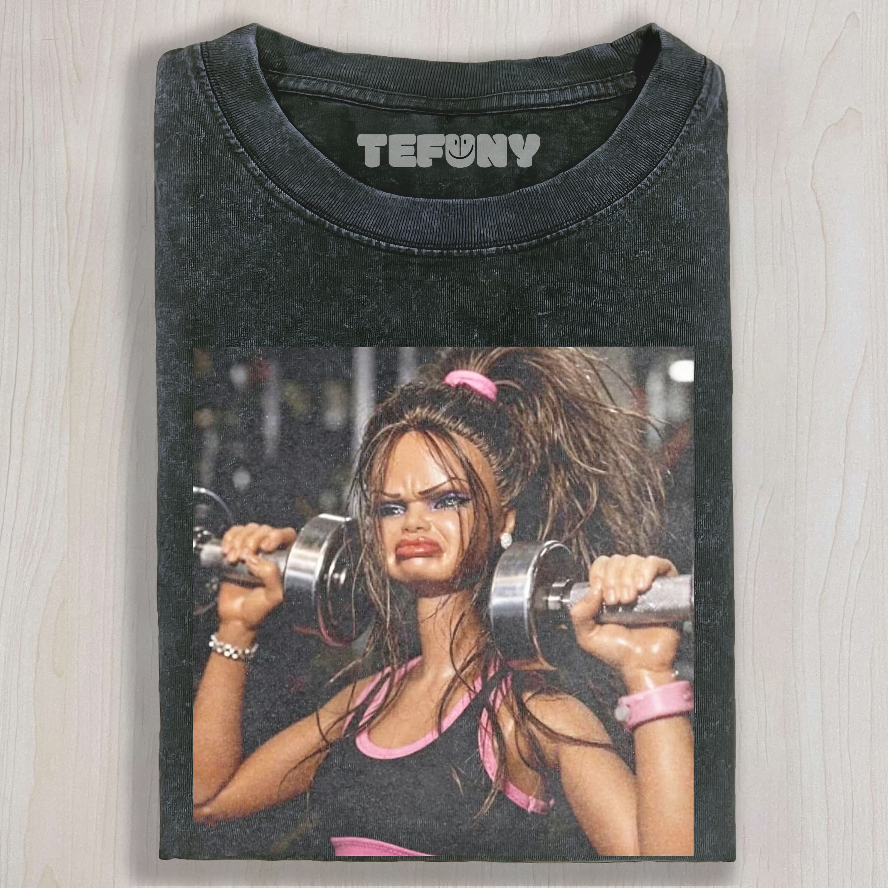 FUNNY GYM DOLL GIRL FACE MEME UNISEX TEE, TANK TOP, LAYERED LS, SWEATSHIRT & HOODIE
