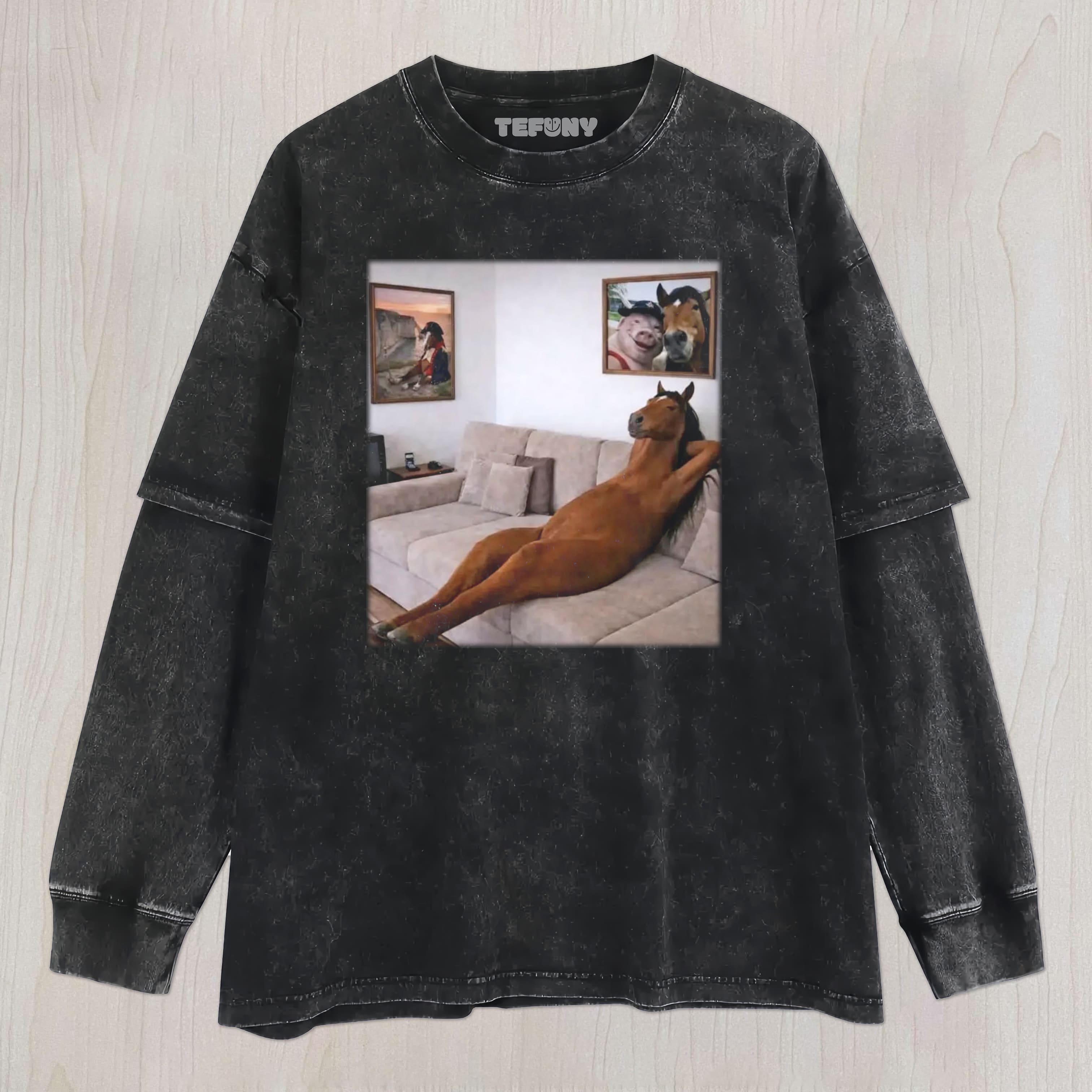 FUNNY HORSE V9 UNISEX TEE, TANK TOP, LAYERED LS, SWEATSHIRT & HOODIE