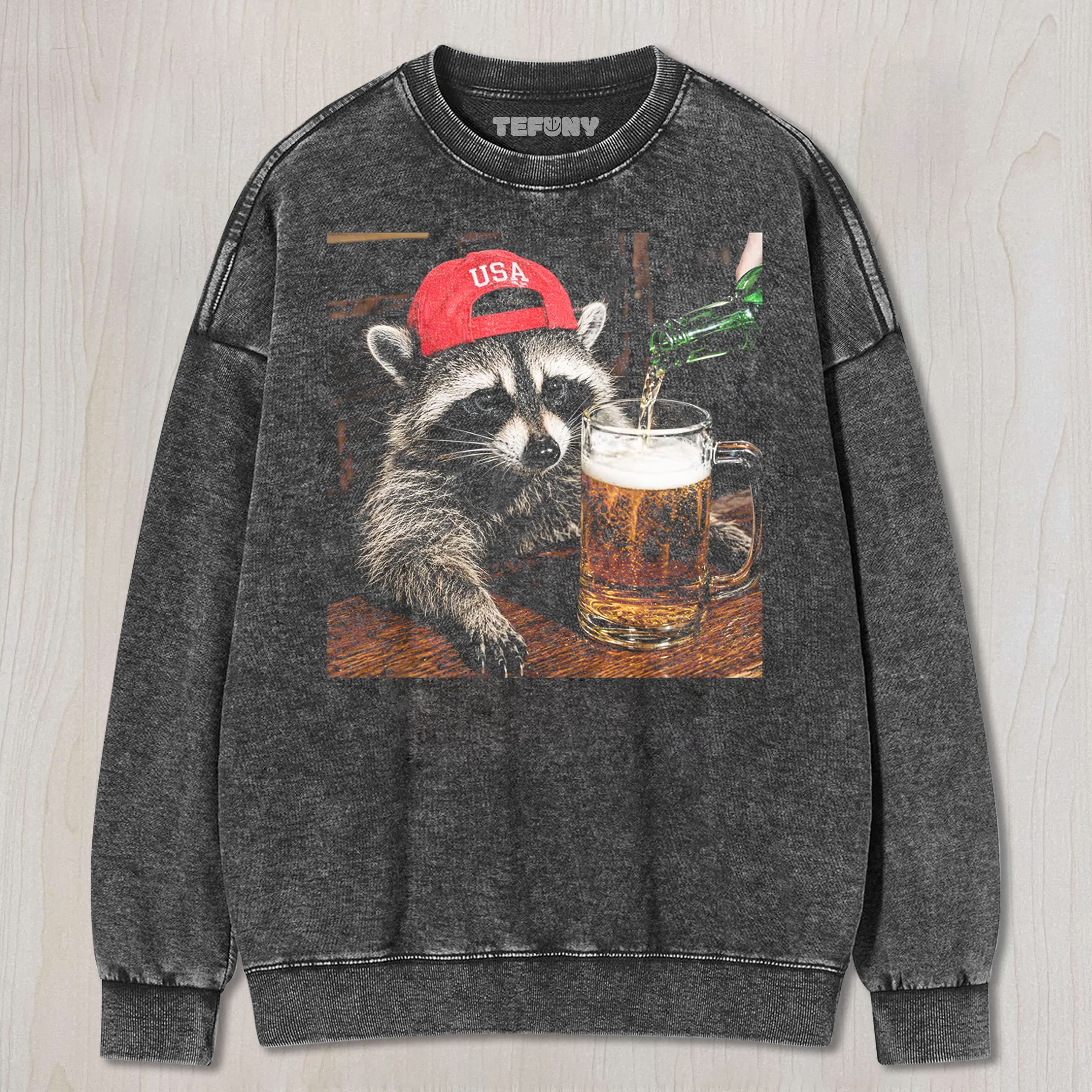 FUNNY RACCOON BEER UNISEX TEE, TANK TOP, LAYERED LS, SWEATSHIRT & HOODIE