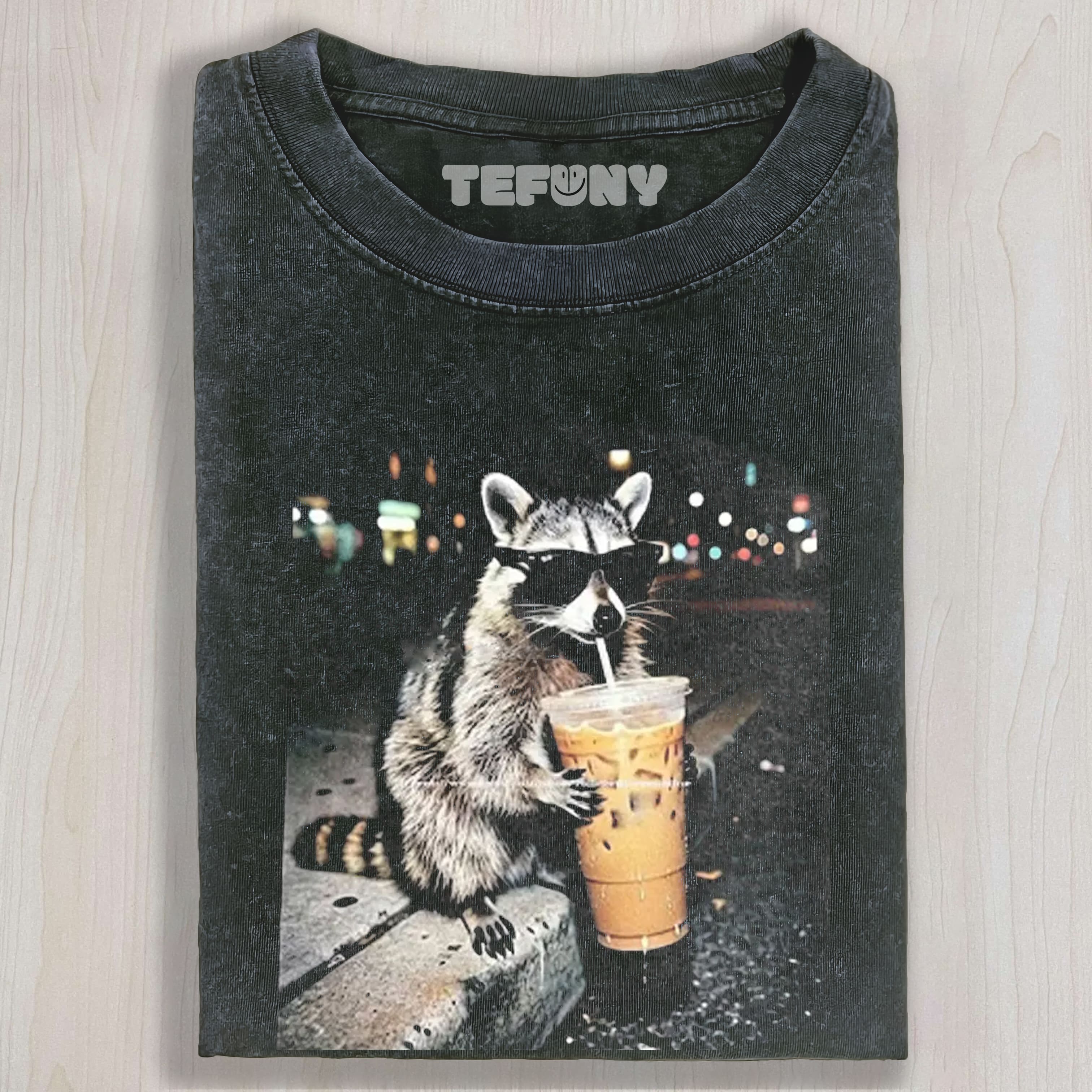 FUNNY RACCOON DRINKING COFFEE TEE & SWEAT & HOOD