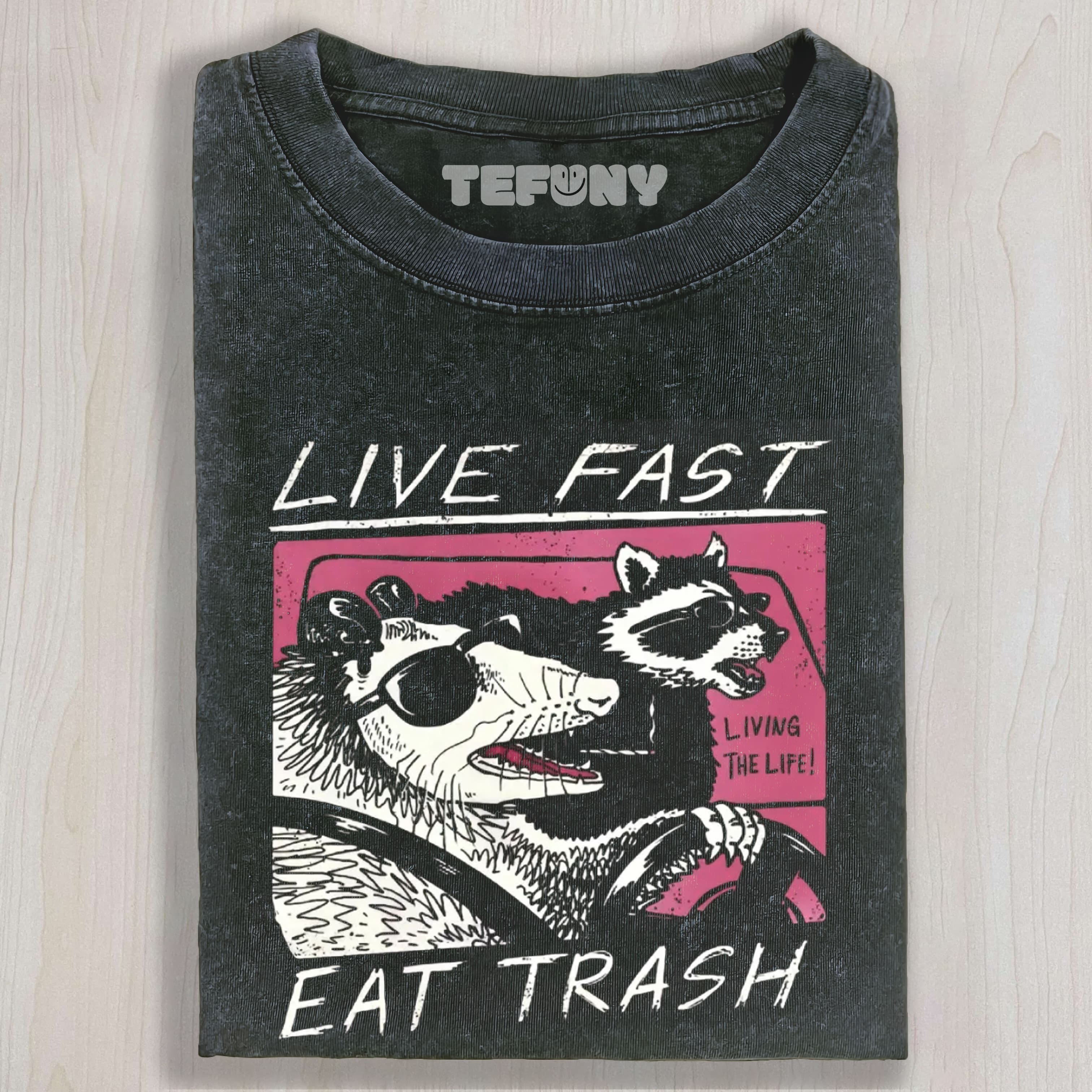 FUNNY RACCOON & POSSUM CAR GRAPHIC WASHED TEE & SWEAT & HOOD