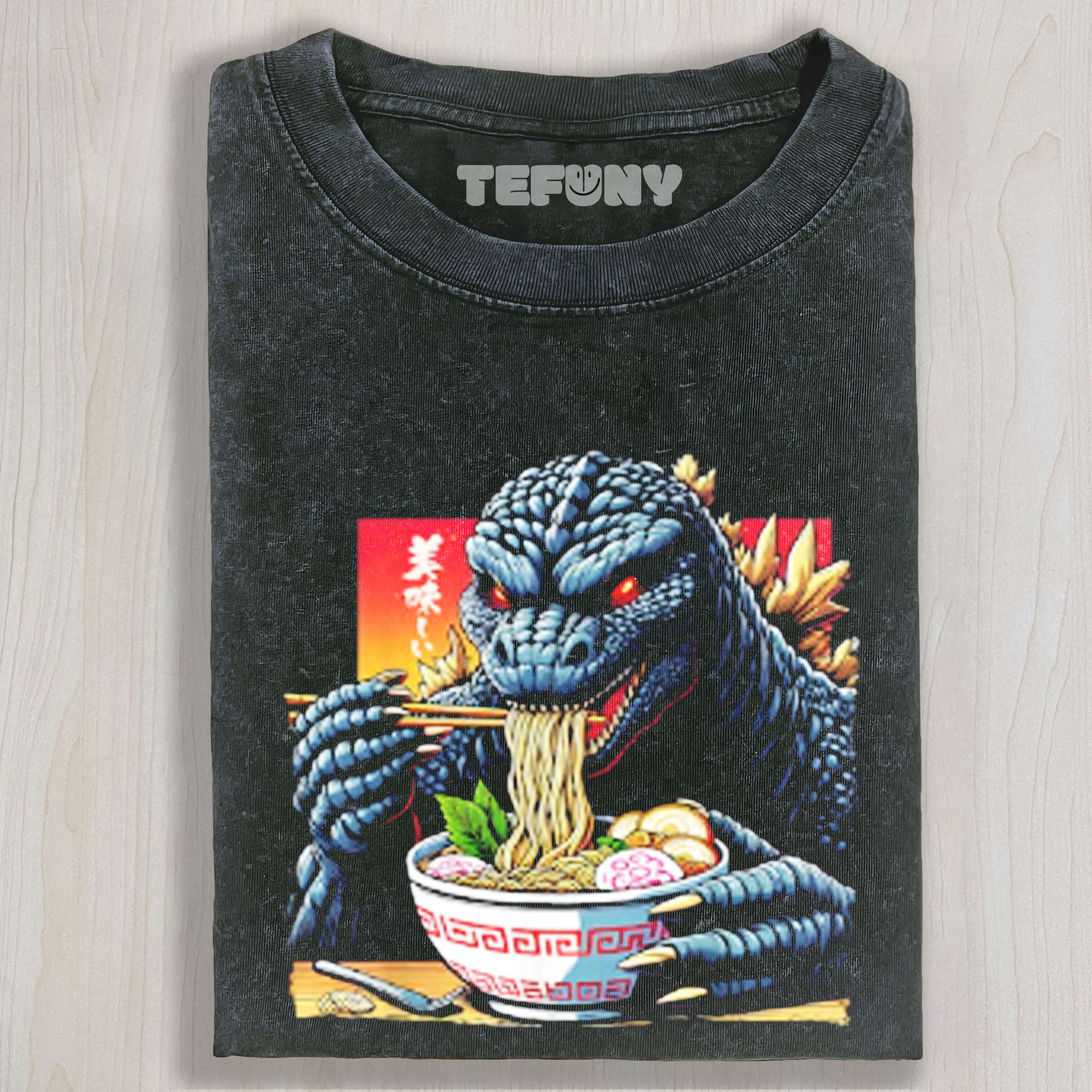 FUNNY KAIJU EATING RAMEN JAPANESE MONSTER LOVER BIRTHDAY GOZILA TEE & SWEAT & HOOD