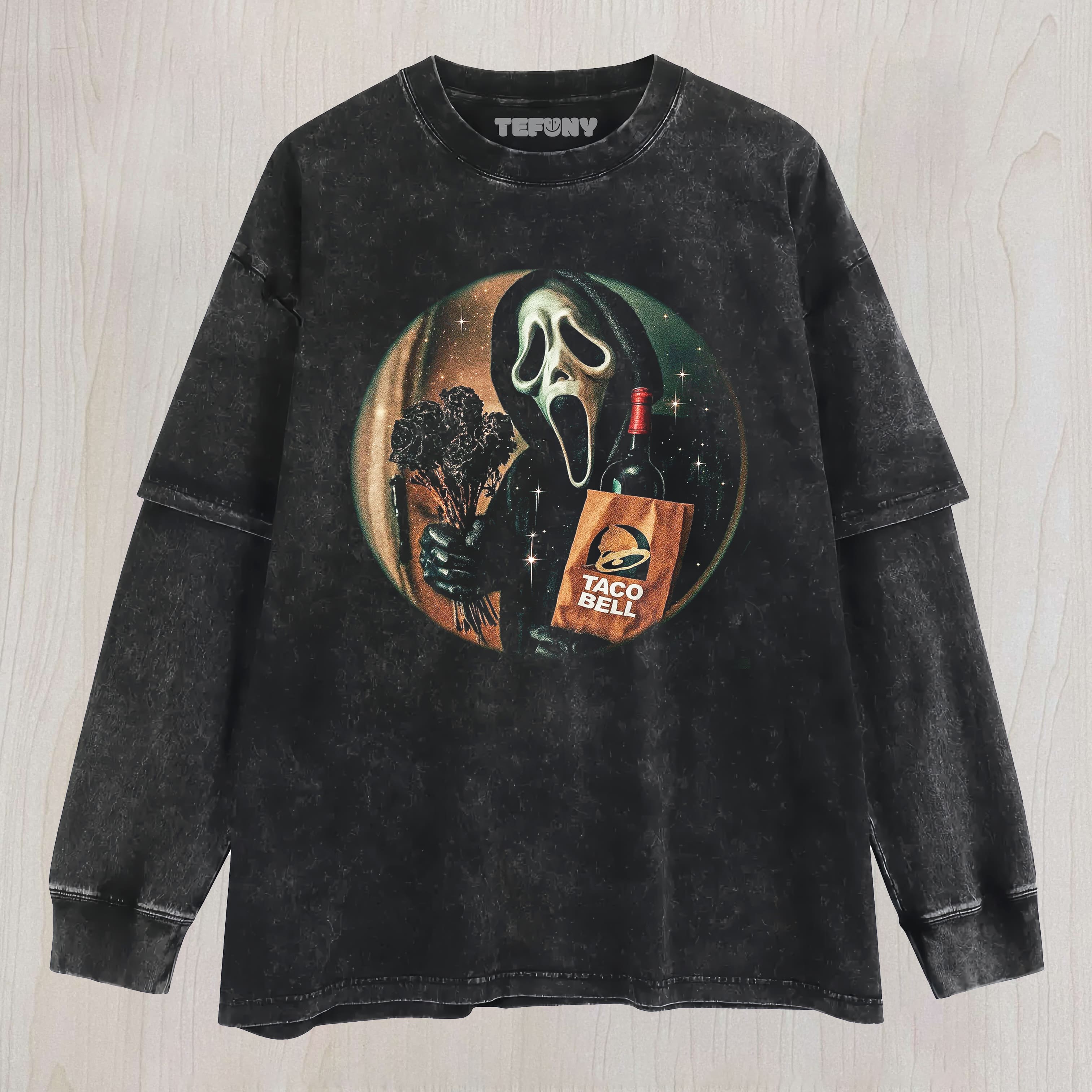 GHOSTFACE HOLDING A BOUQUET OF ROSES LAYERED LONG SLEEVE