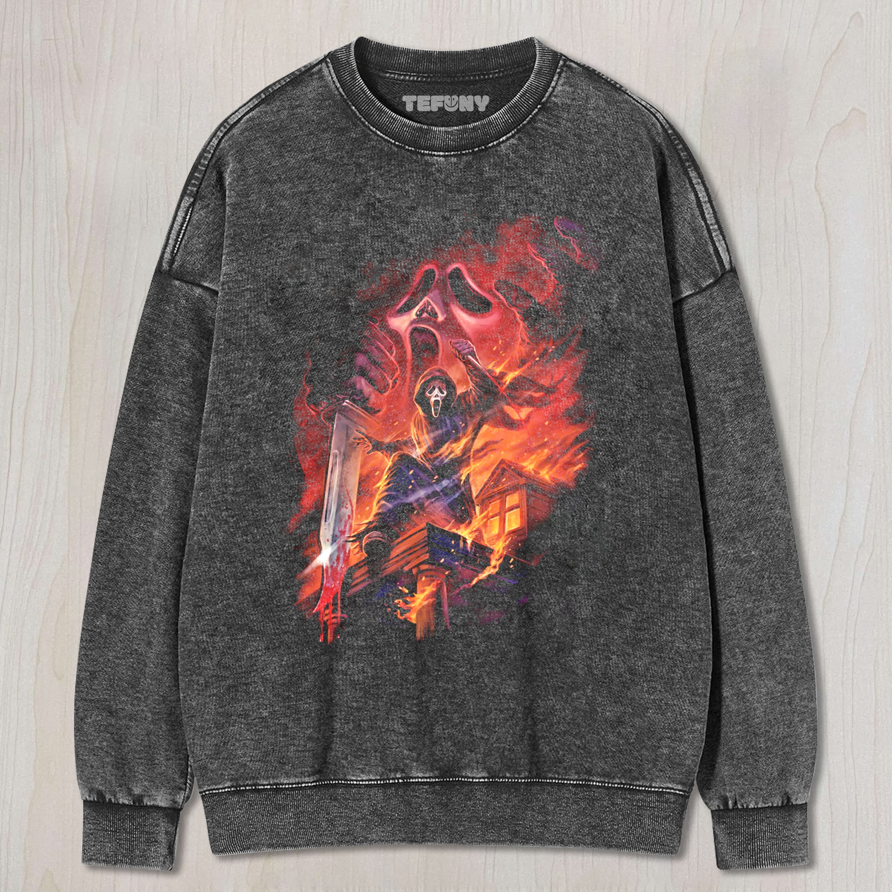 GHOST FACE FIRE IN THE NIGHT TEE & SWEAT & HOOD