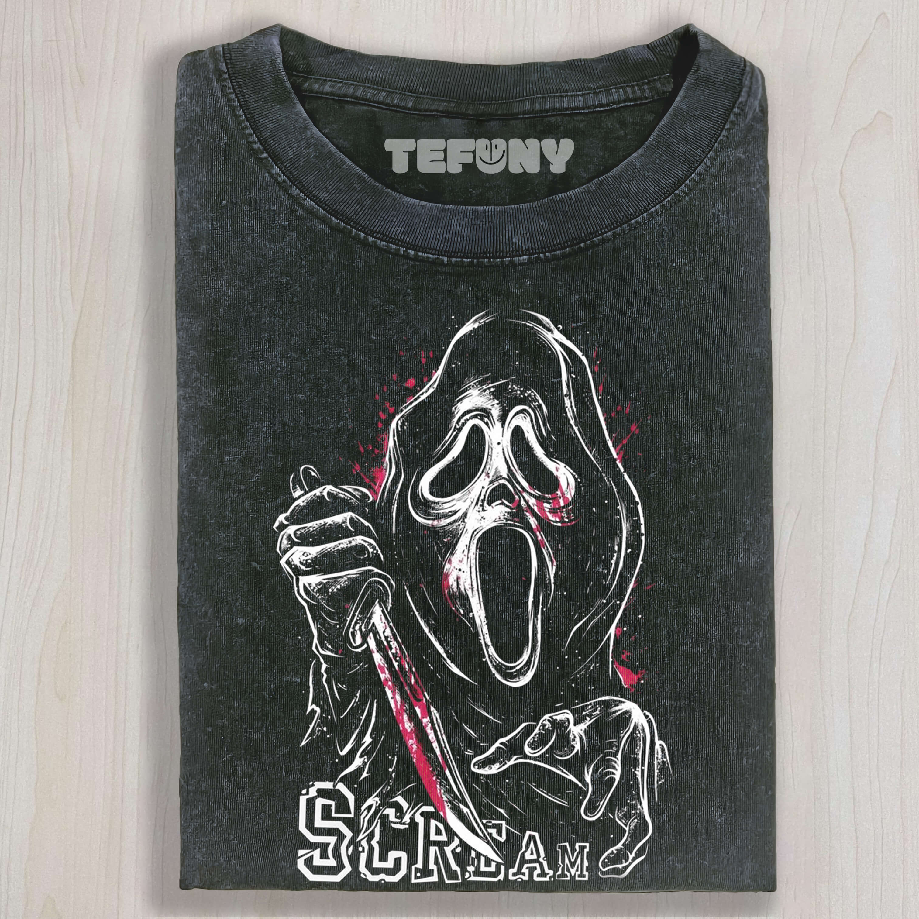 GHOST FACE HOLDING A KNIFE T-SHIRT