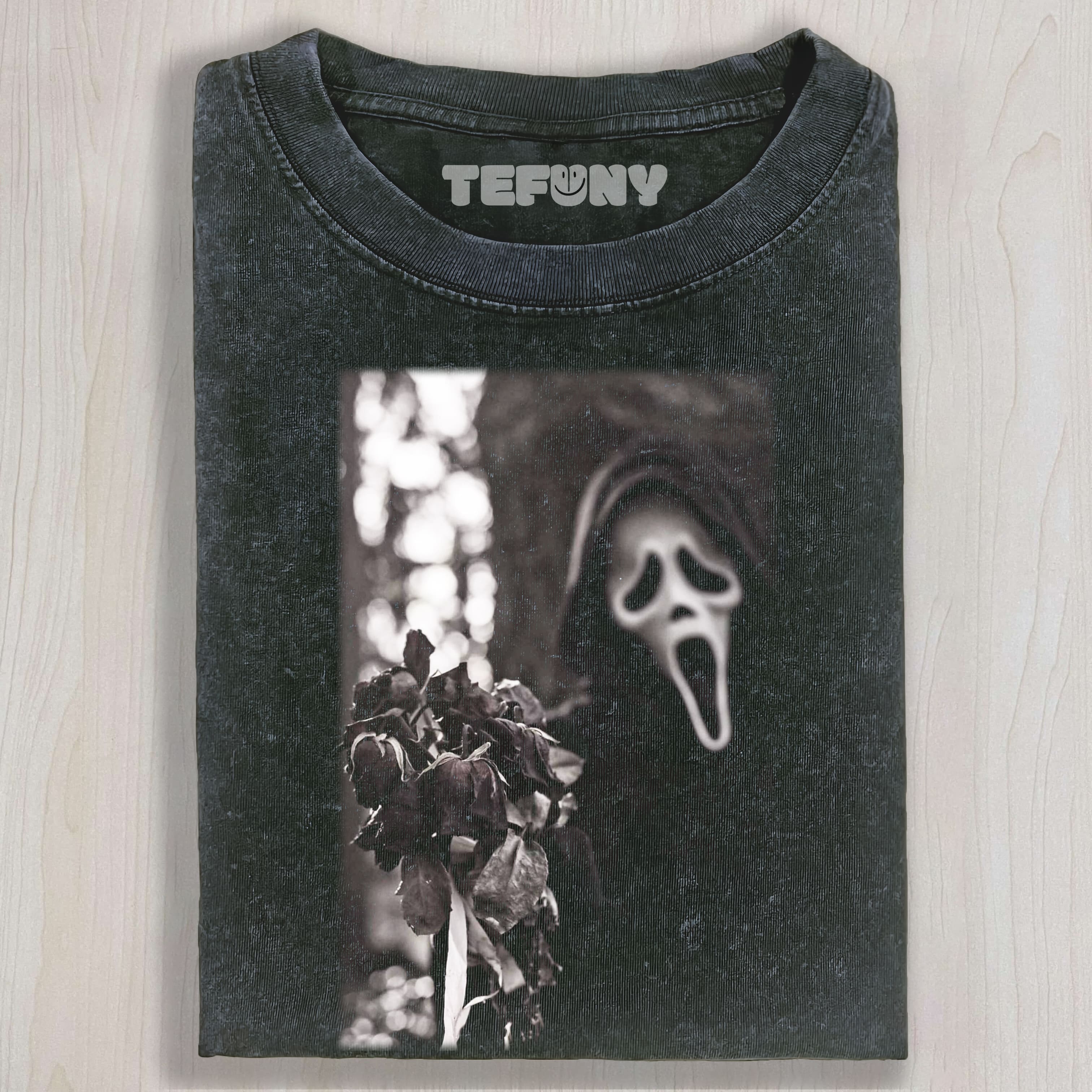 GHOST FACE HOLDING ROSES UNISEX TEE, TANK TOP, LAYERED LS, SWEATSHIRT & HOODIE