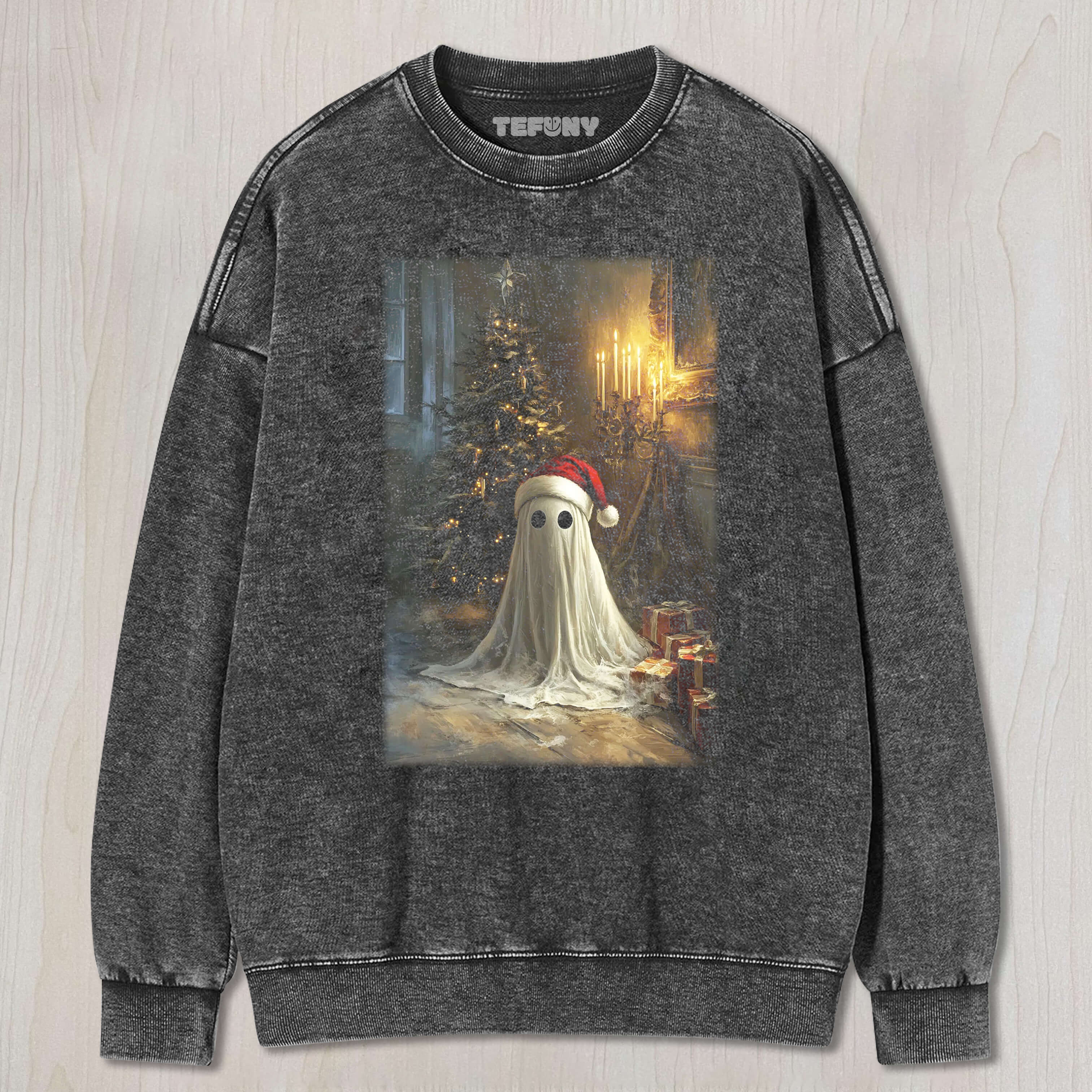GHOST WEARING A SANTA HAT TEE & SWEAT & HOOD