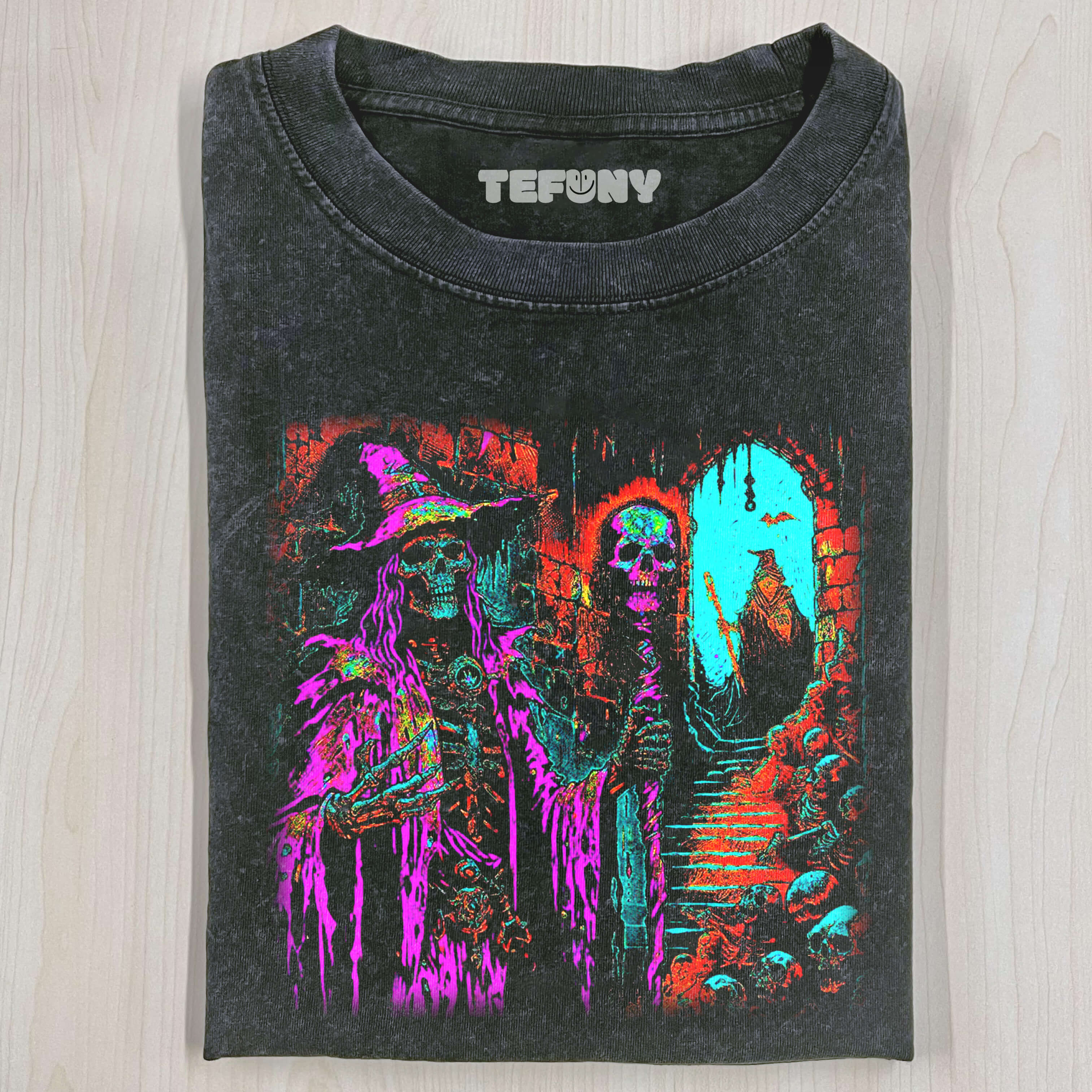 GLOWING RED SKELETON WITCH T-SHIRT
