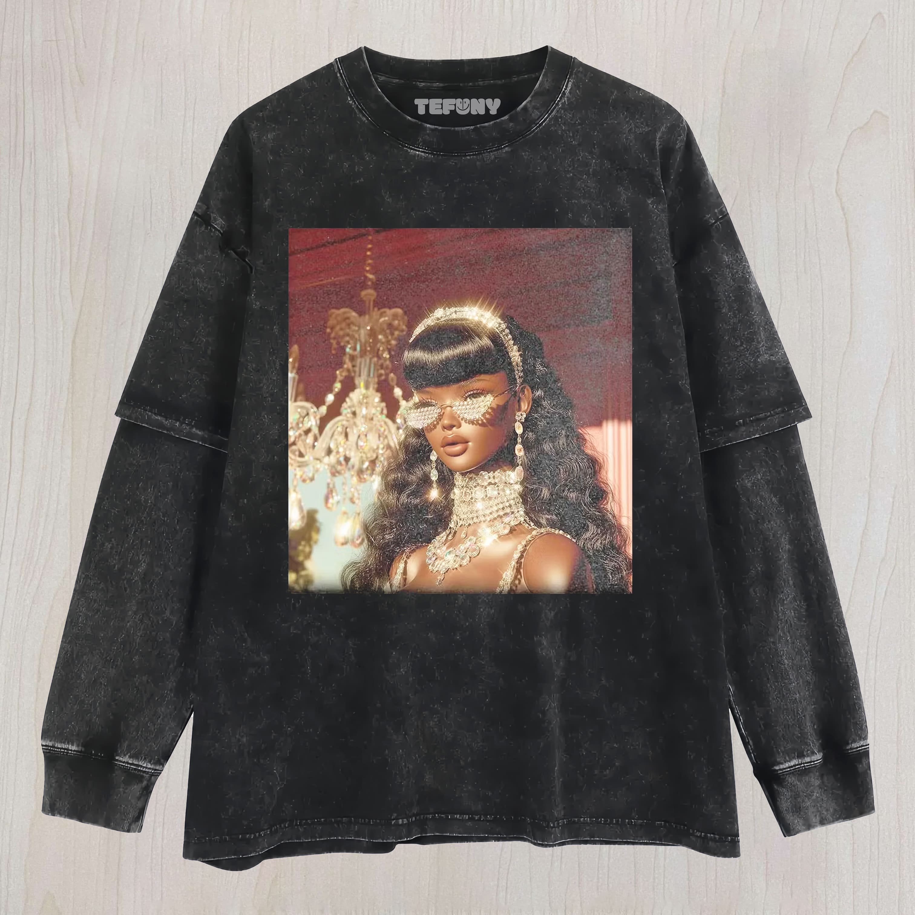GORGEOUS BLACK GIRLDOLL FACE  UNISEX TEE, TANK TOP, LAYERED LS, SWEATSHIRT & HOODIE