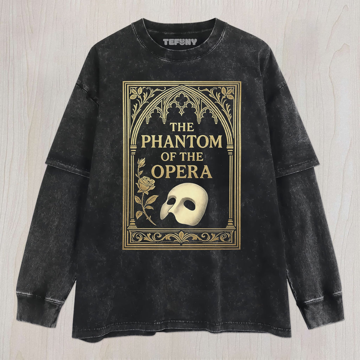 GOTHIC ARCH FRAME MASK ROSE ANTIQUE UNISEX TEE, TANK TOP, LAYERED LS, SWEATSHIRT & HOODIE