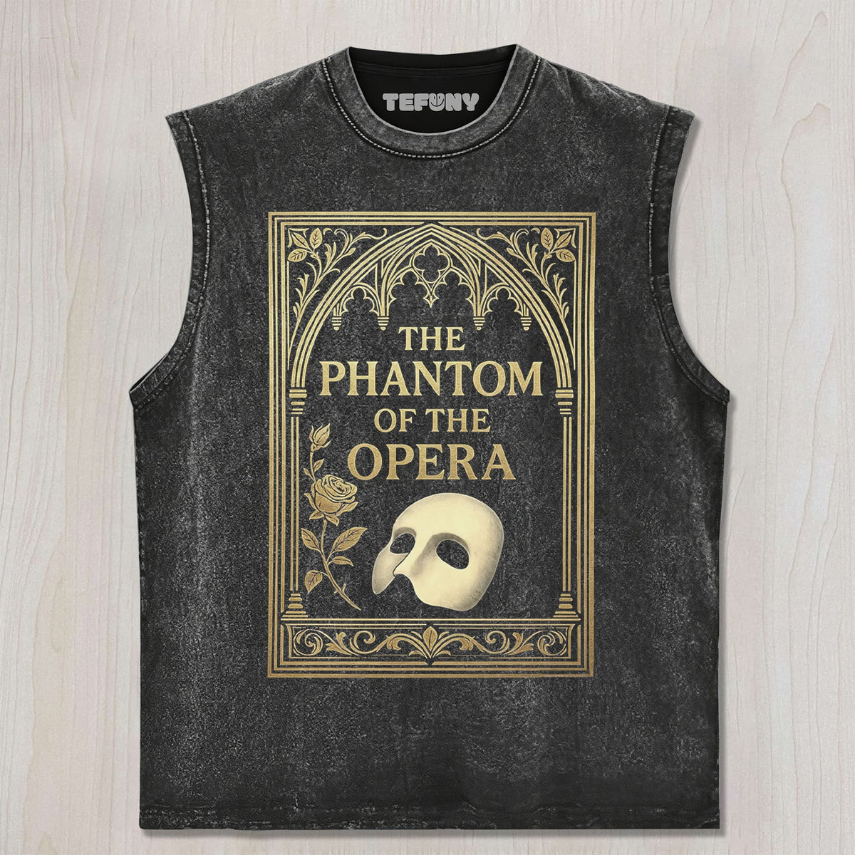 GOTHIC ARCH FRAME MASK ROSE ANTIQUE UNISEX TEE, TANK TOP, LAYERED LS, SWEATSHIRT & HOODIE