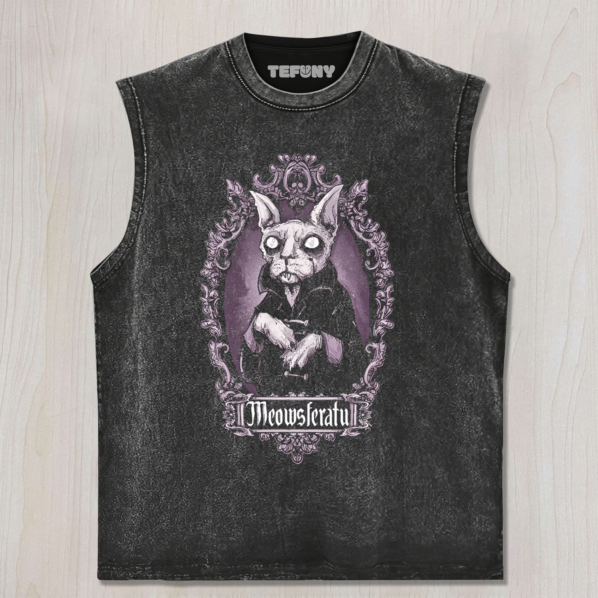 GOTHIC VAMPIRE CAT ORNATE VINTAGE FRAME GRAPHIC UNISEX TEE, TANK TOP, LAYERED LS, SWEATSHIRT & HOODIE