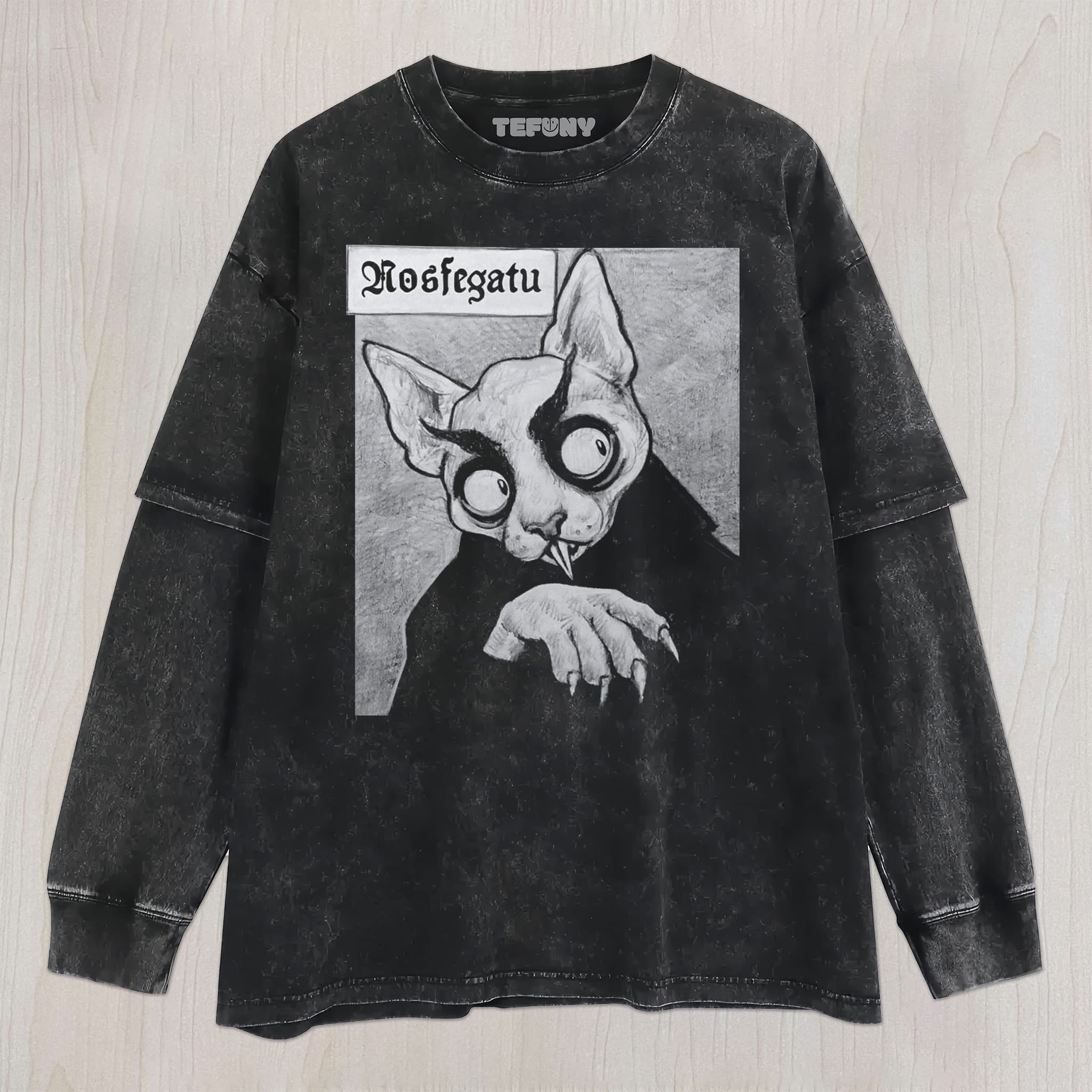 GOTHIC VAMPIRE CAT RETRO HORROR SKETCH GRAPHIC UNISEX TEE, TANK TOP, LAYERED LS, SWEATSHIRT & HOODIE