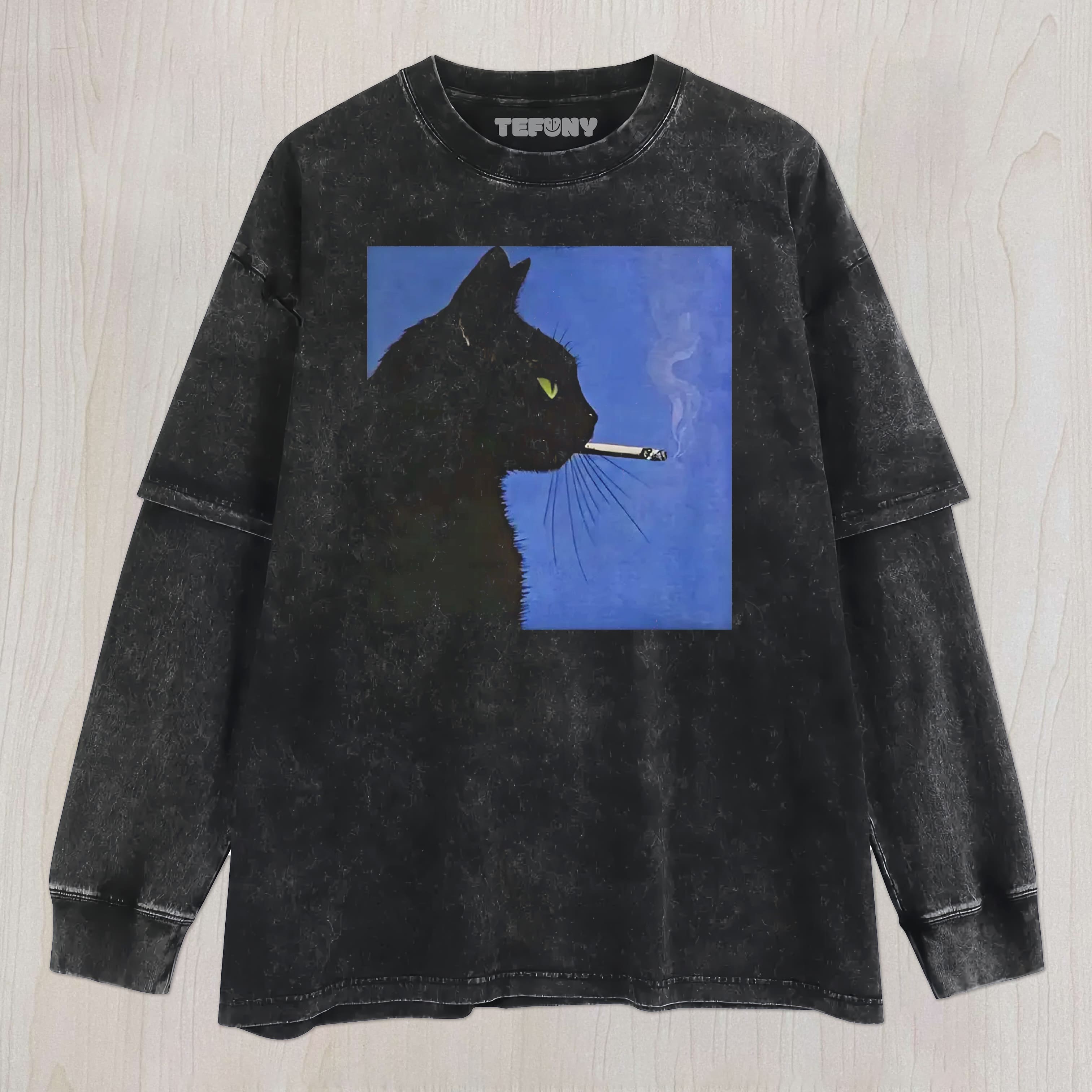 GRAPHIC SMOKING CAT UNISEX TEE, TANK TOP, LAYERED LS, SWEATSHIRT & HOODIE