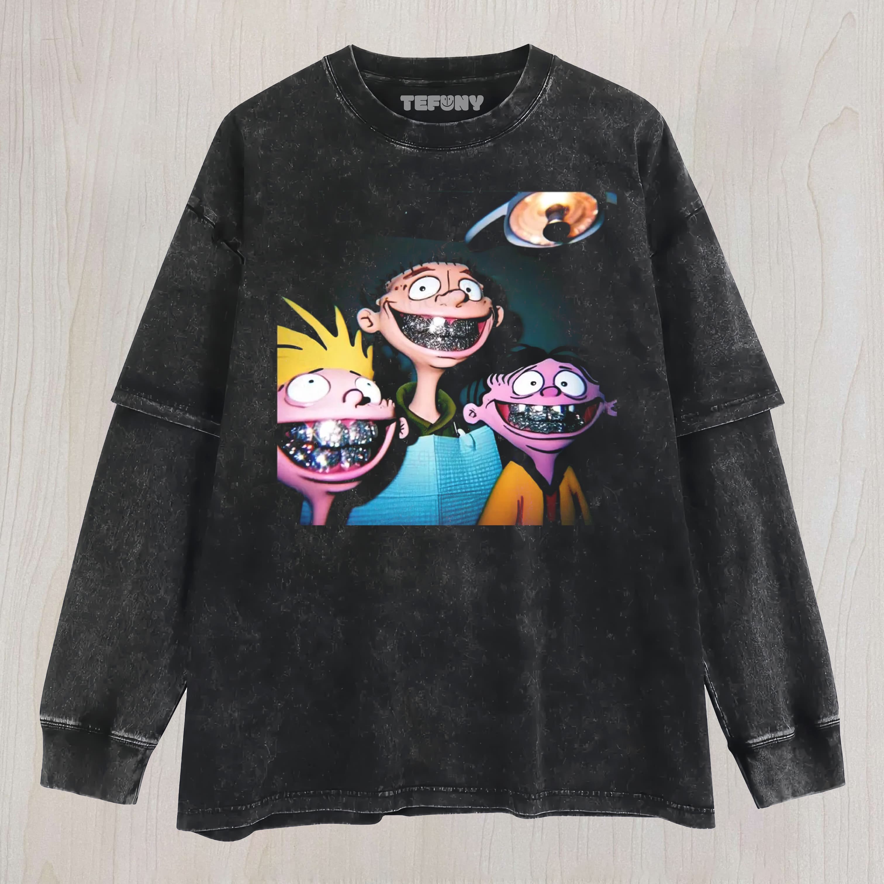 GRILL TEETH CARTOON FUNNY VINTAGE UNISEX TEE, TANK TOP, LAYERED LS, SWEATSHIRT & HOODIE