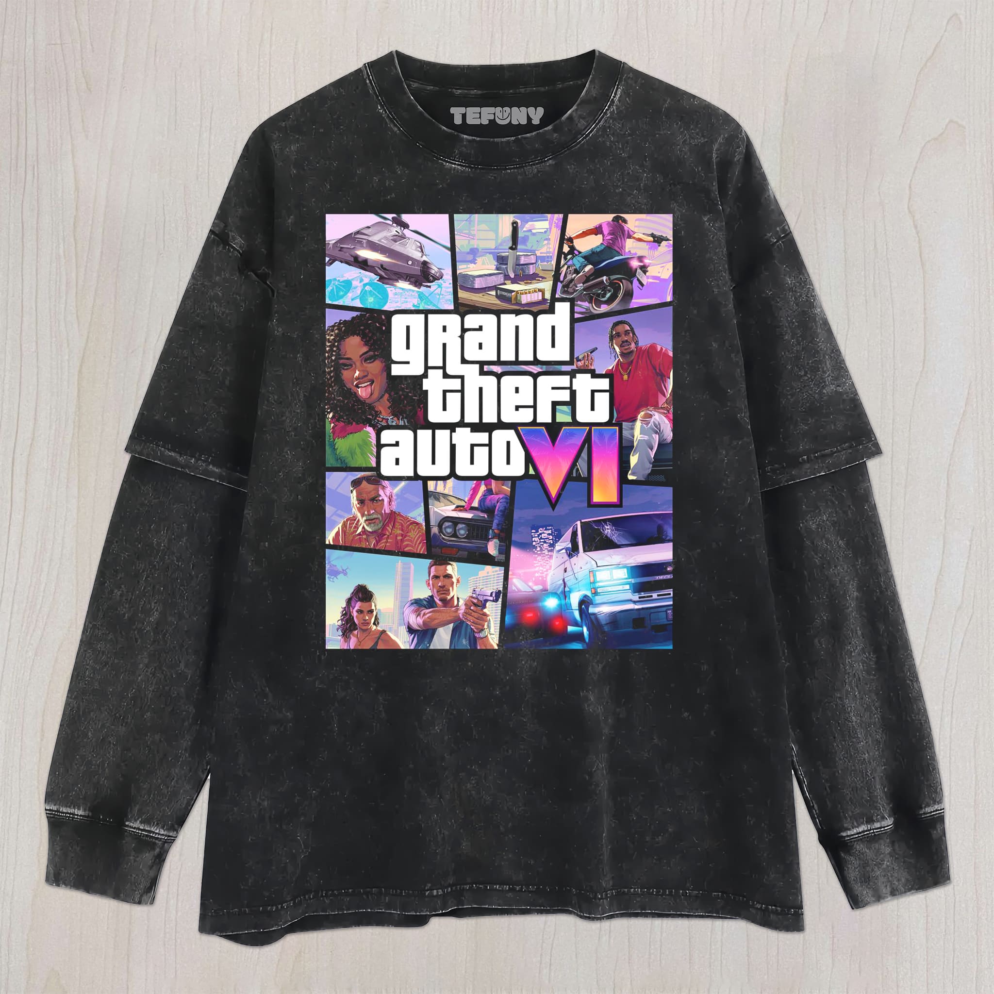 GTA VI V9 UNISEX TEE, TANK TOP, LAYERED LS, SWEATSHIRT & HOODIE