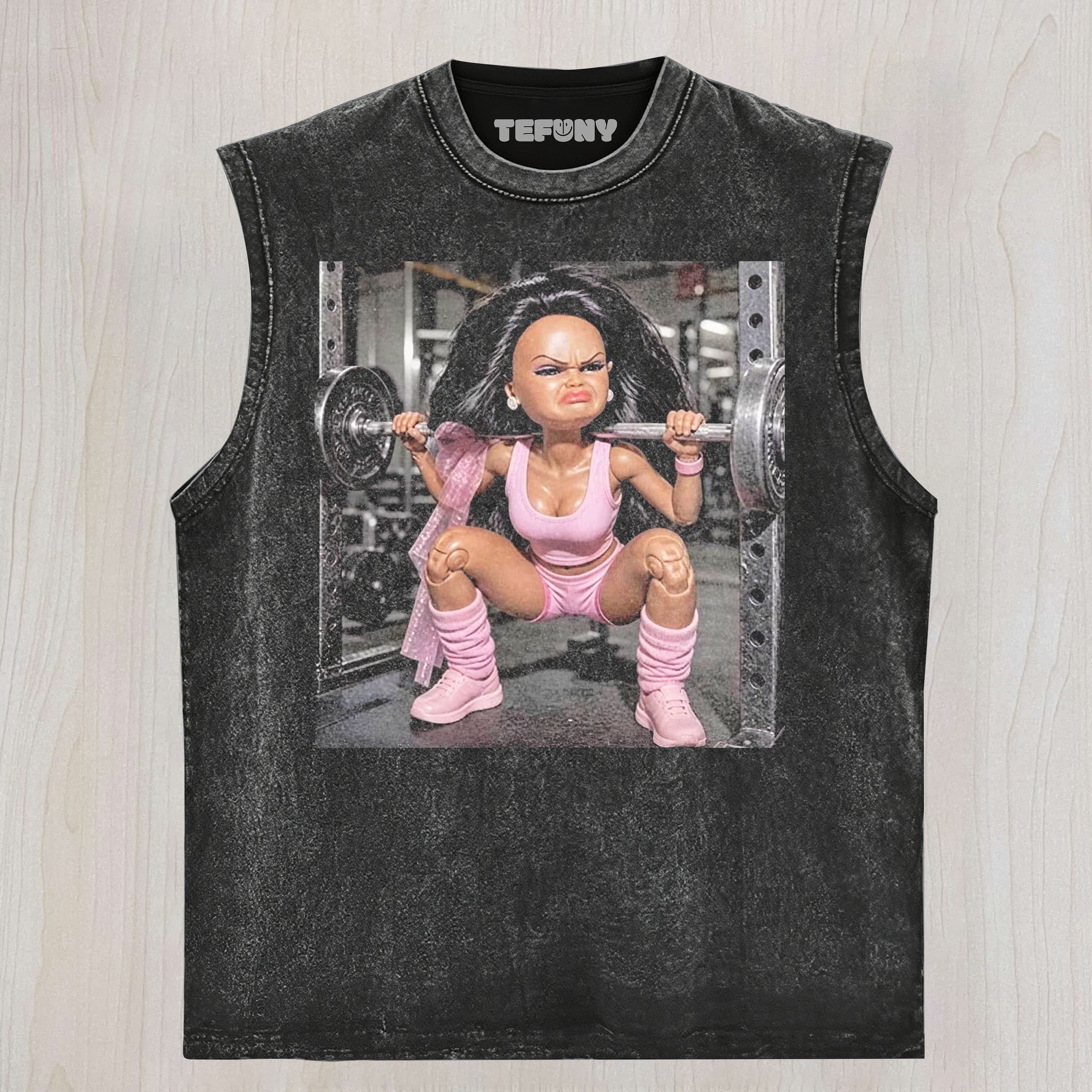 GYM DOLL GIRL FUNNY FACE MEME V11 UNISEX TEE, TANK TOP, LAYERED LS, SWEATSHIRT & HOODIE