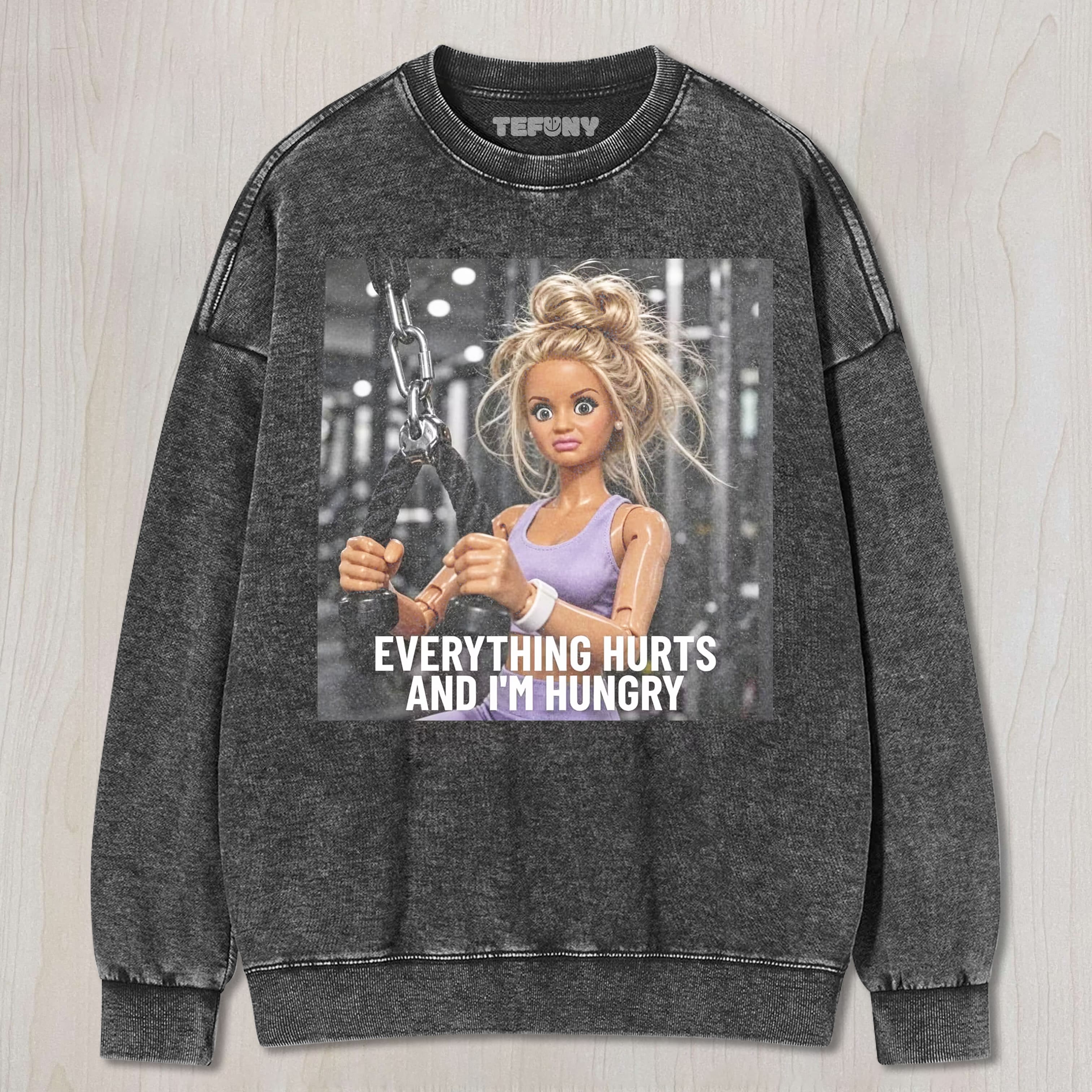 GYM DOLL GIRL FUNNY FACE MEME V14 UNISEX TEE, TANK TOP, LAYERED LS, SWEATSHIRT & HOODIE