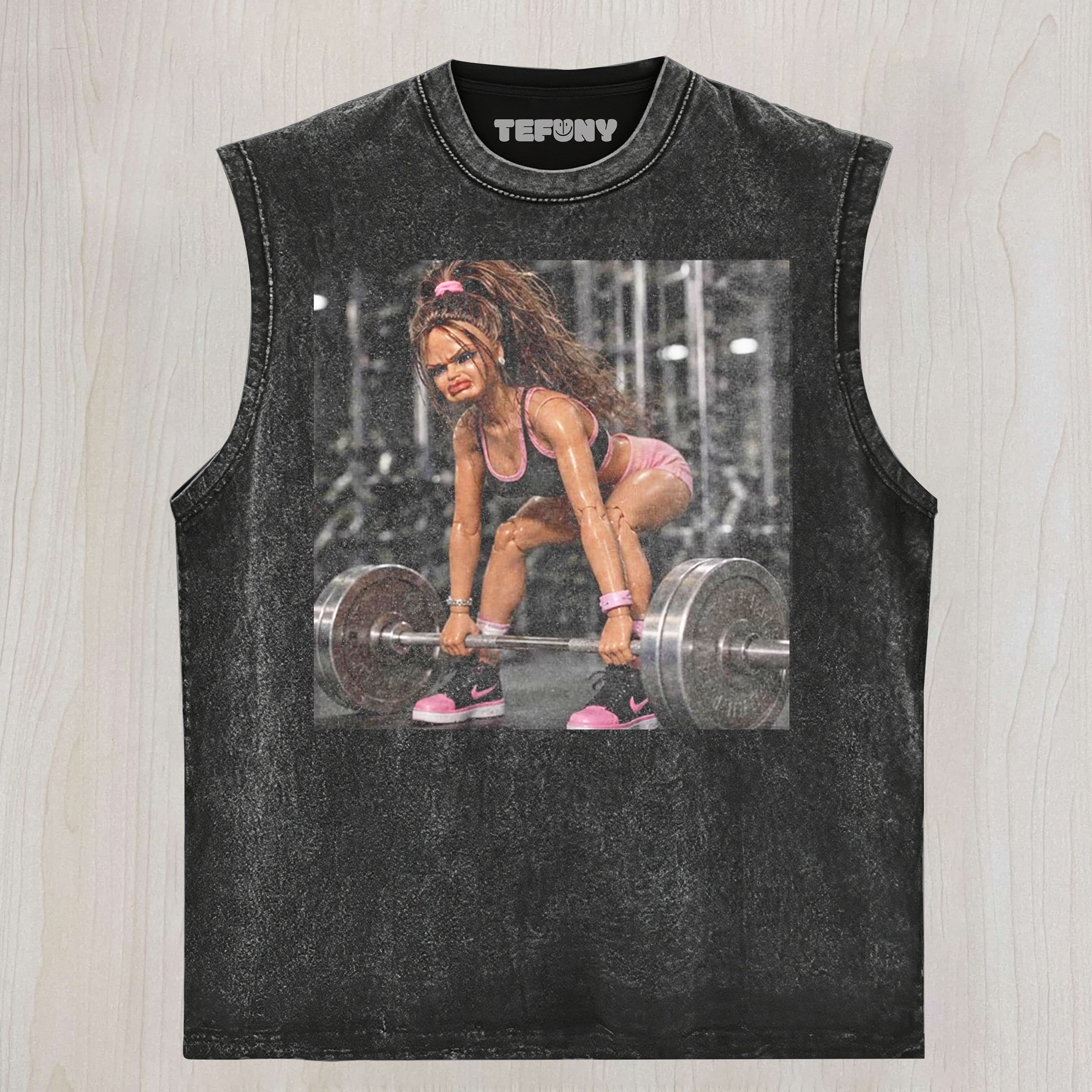 GYM DOLL GIRL FUNNY FACE MEME V4 UNISEX TEE, TANK TOP, LAYERED LS, SWEATSHIRT & HOODIE