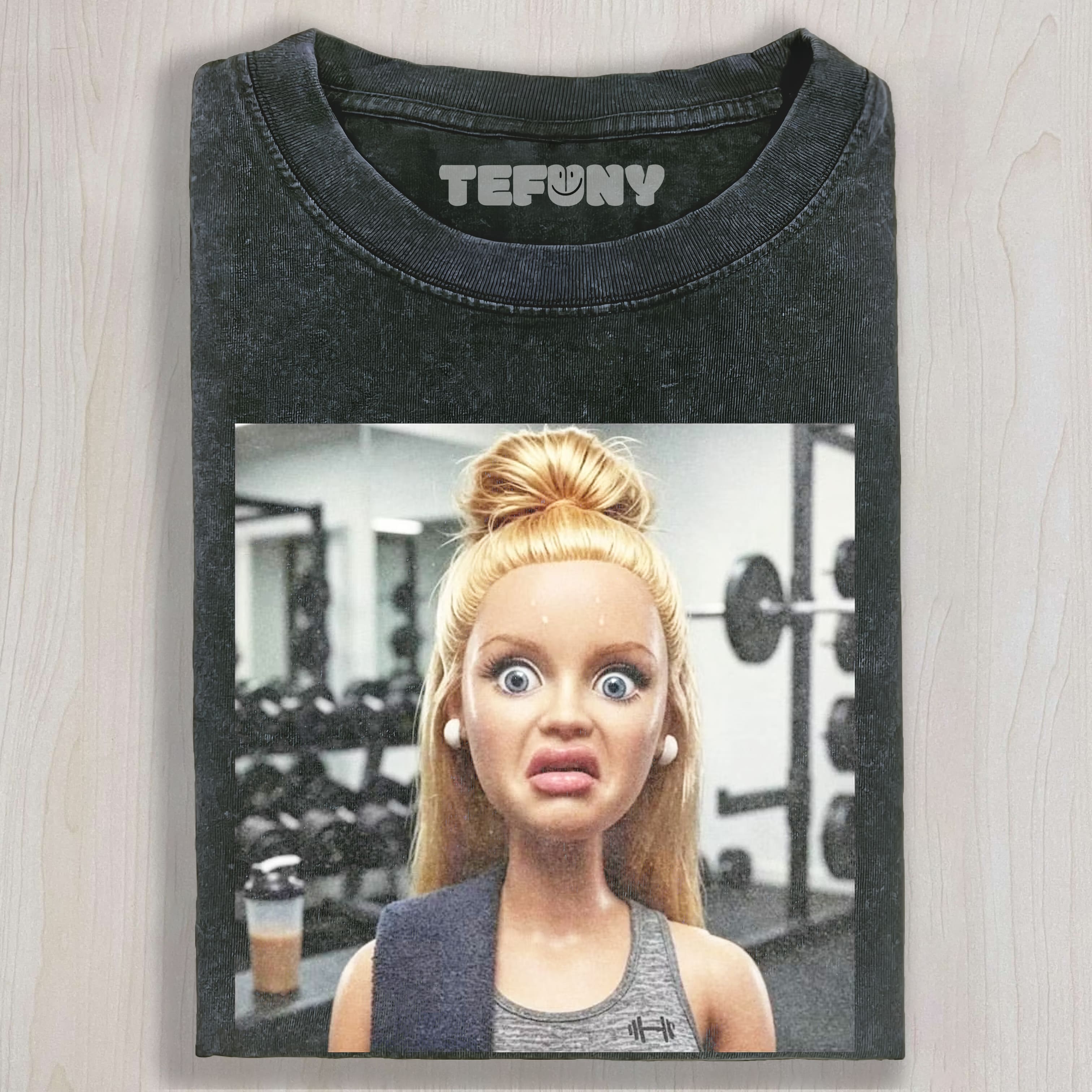 GYM DOLL GIRL FUNNY FACE MEME V9 UNISEX TEE, TANK TOP, LAYERED LS, SWEATSHIRT & HOODIE