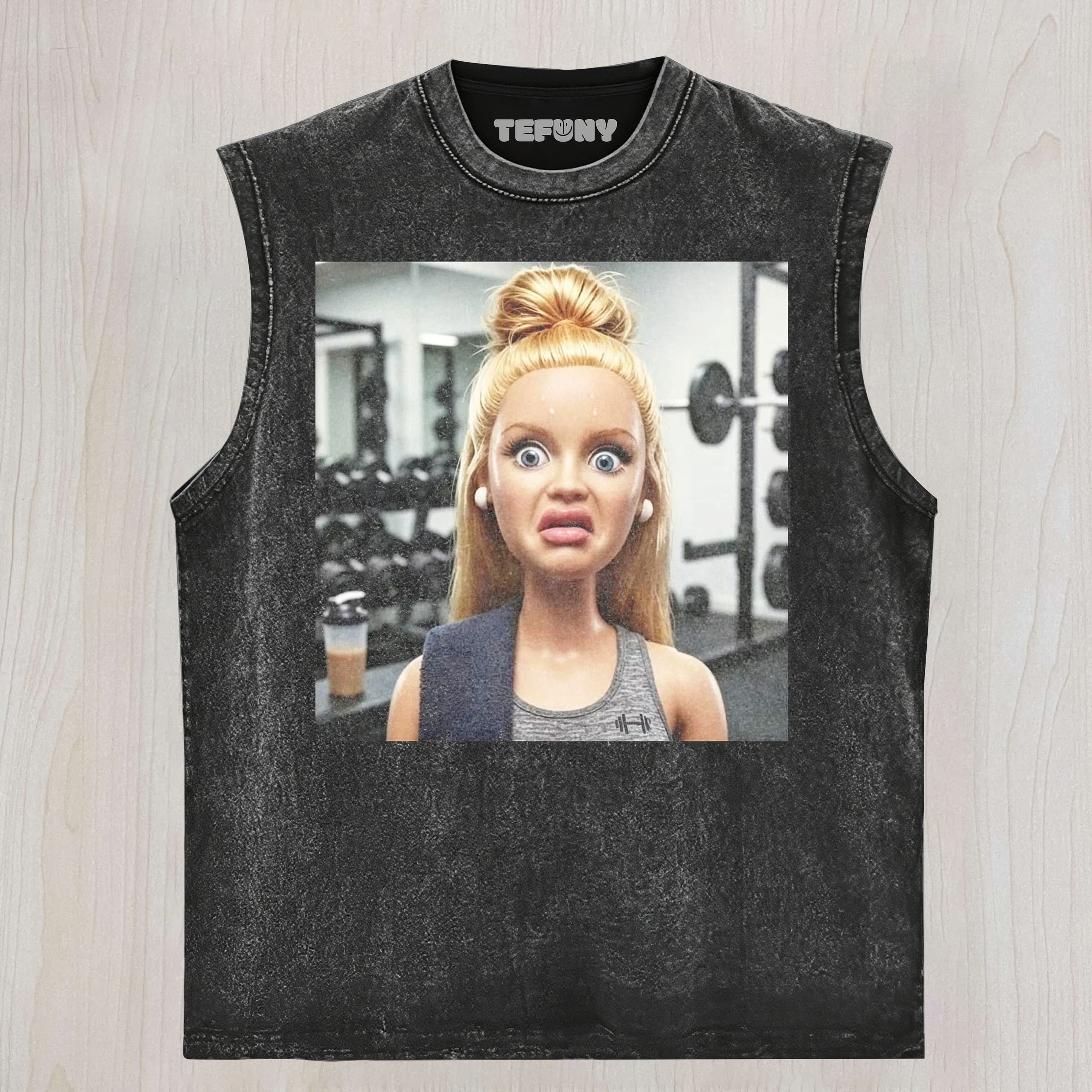 GYM DOLL GIRL FUNNY FACE MEME V9 UNISEX TEE, TANK TOP, LAYERED LS, SWEATSHIRT & HOODIE