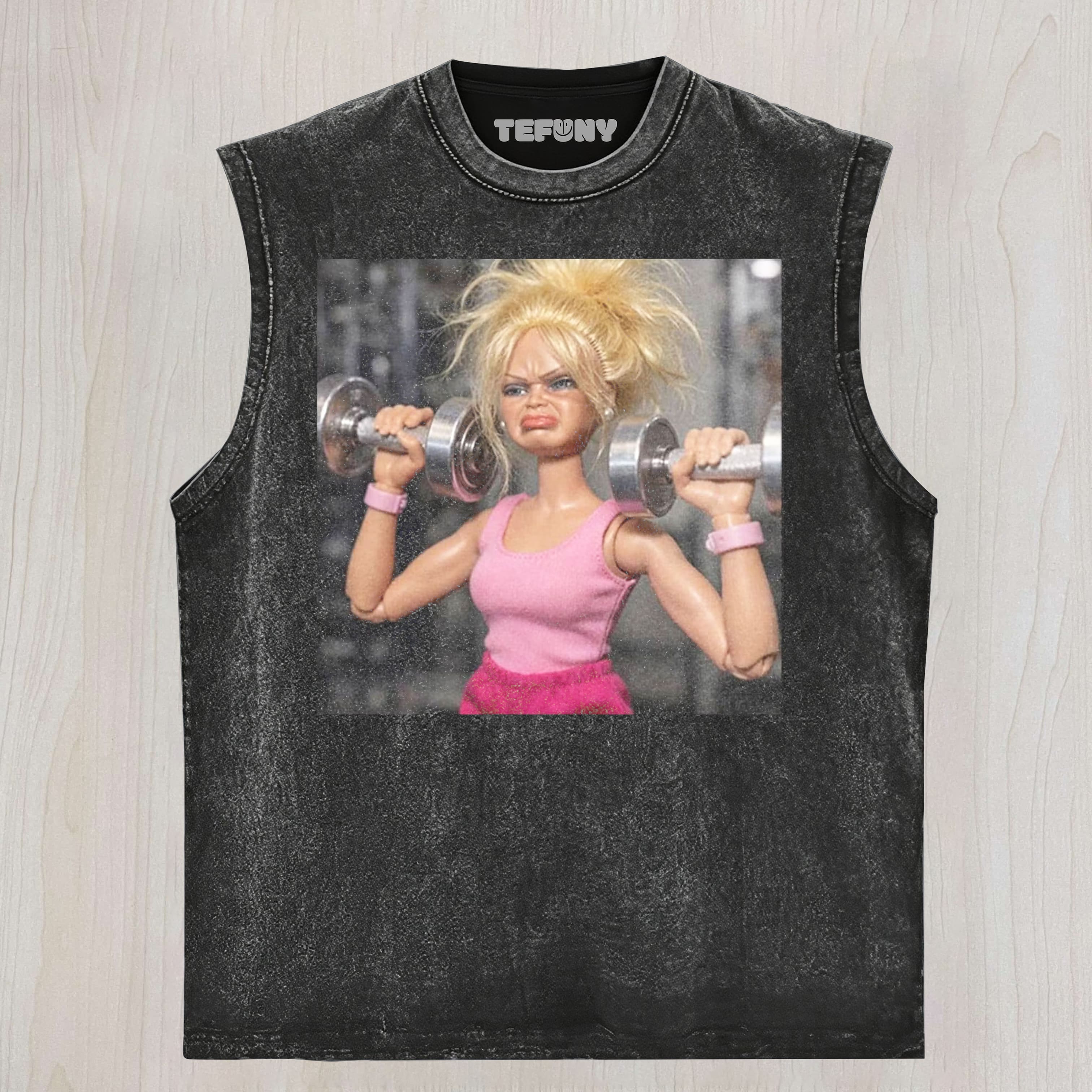 GYM DOLL GIRL FUNNY FACE MEME UNISEX TEE, TANK TOP, LAYERED LS, SWEATSHIRT & HOODIE