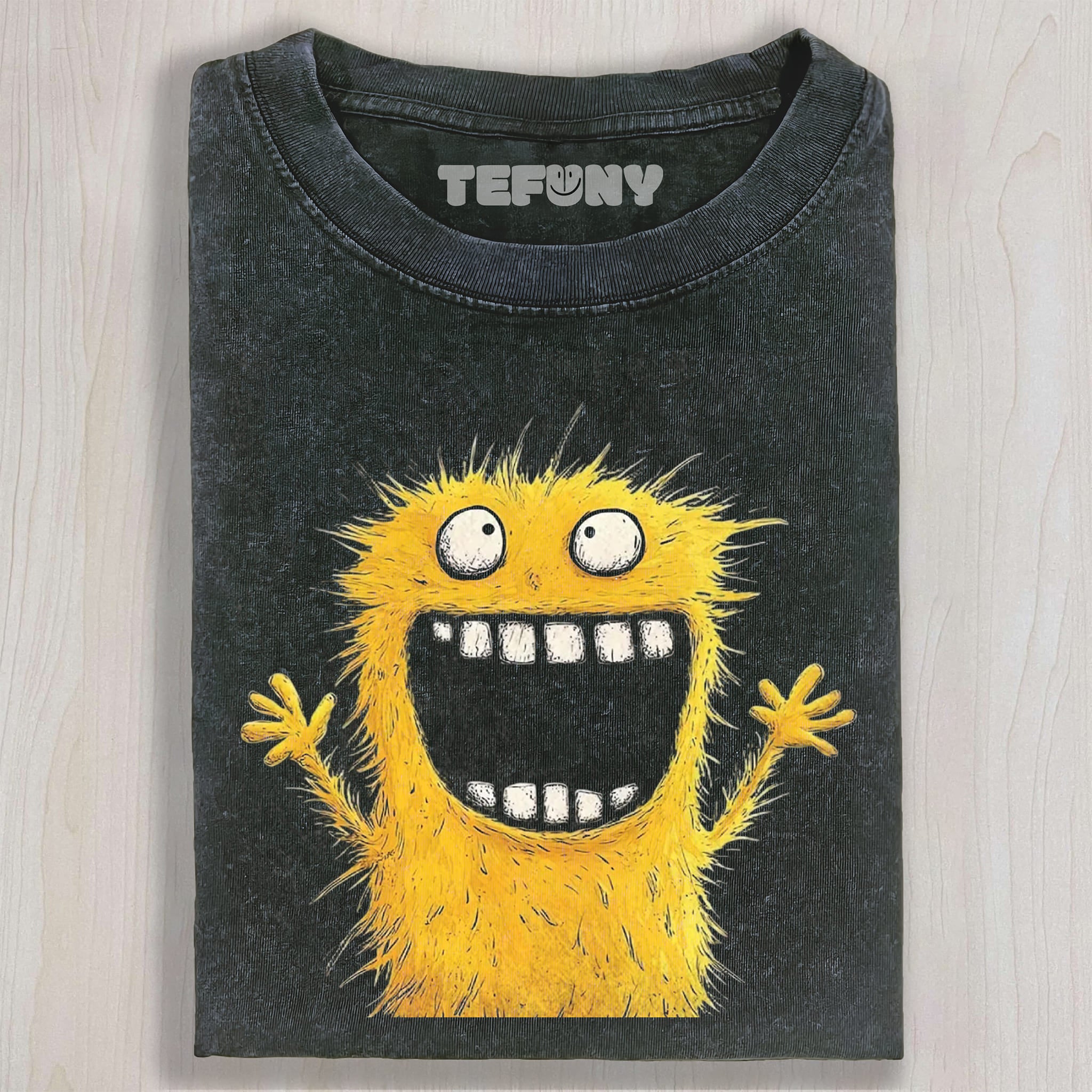 GOOFY FLUFFY YELLOW FURRY BIG GRIN MONSTER UNISEX TEE, TANK TOP, LAYERED LS, SWEATSHIRT & HOODIE
