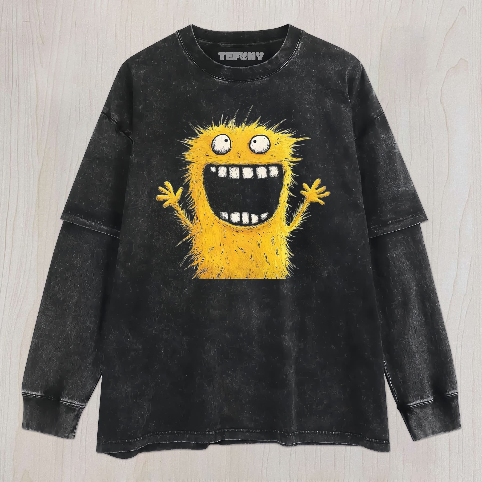 GOOFY FLUFFY YELLOW FURRY BIG GRIN MONSTER UNISEX TEE, TANK TOP, LAYERED LS, SWEATSHIRT & HOODIE