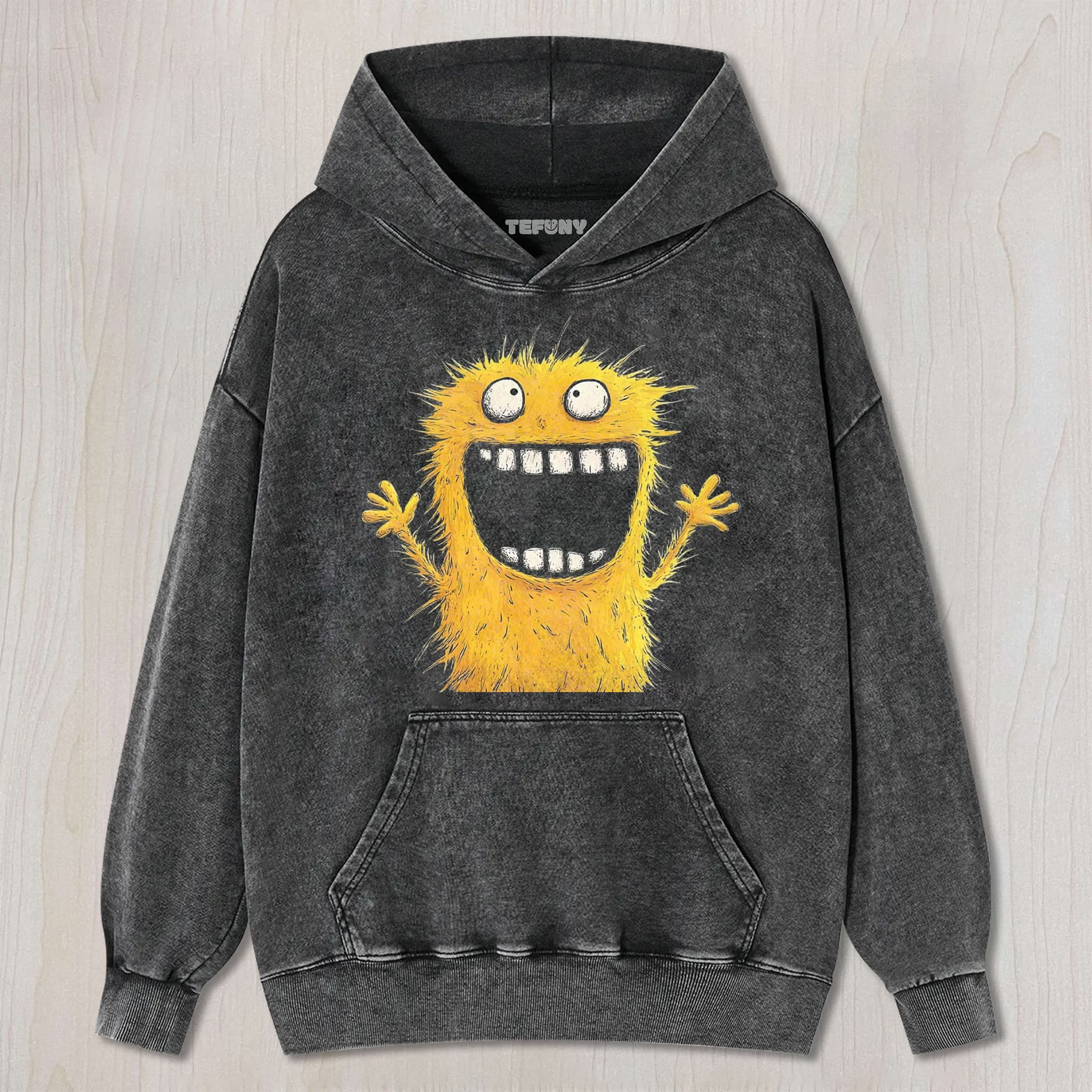 GOOFY FLUFFY YELLOW FURRY BIG GRIN MONSTER UNISEX TEE, TANK TOP, LAYERED LS, SWEATSHIRT & HOODIE
