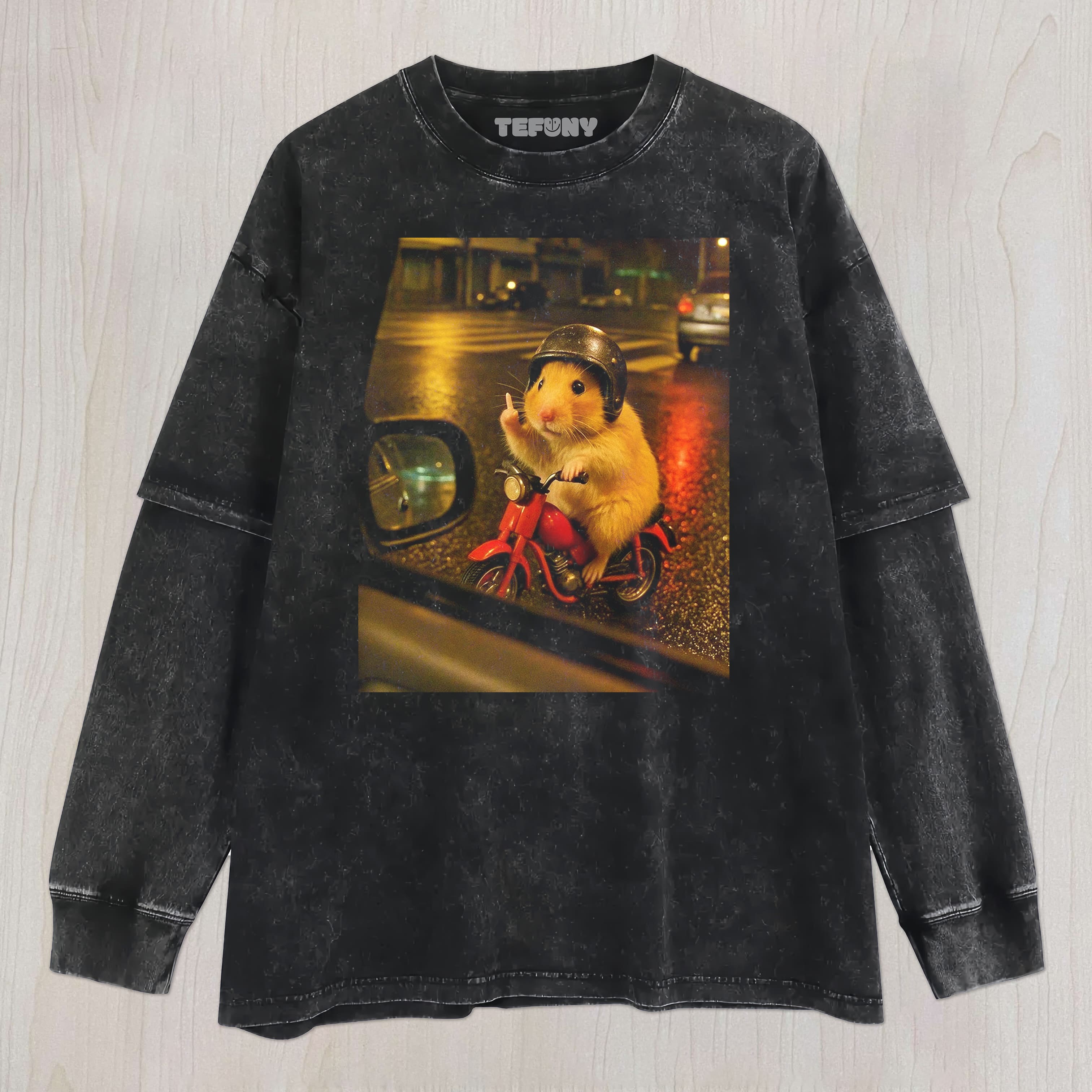 HAMSTER RIDING A BIKE MF UNISEX TEE, TANK TOP, LAYERED LS, SWEATSHIRT & HOODIE